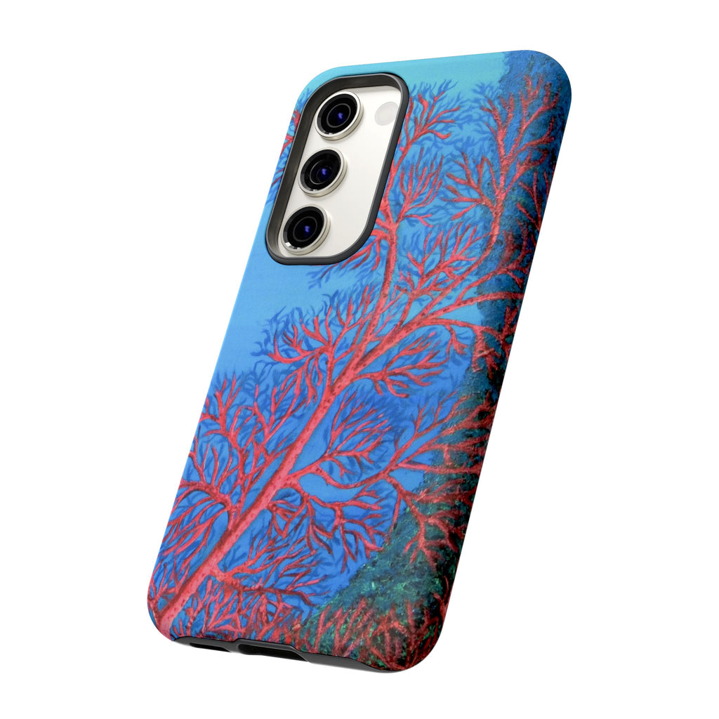 Coral Reef Phone Case — Vibrant Red Sea Fan on Ocean Blue Tough Case