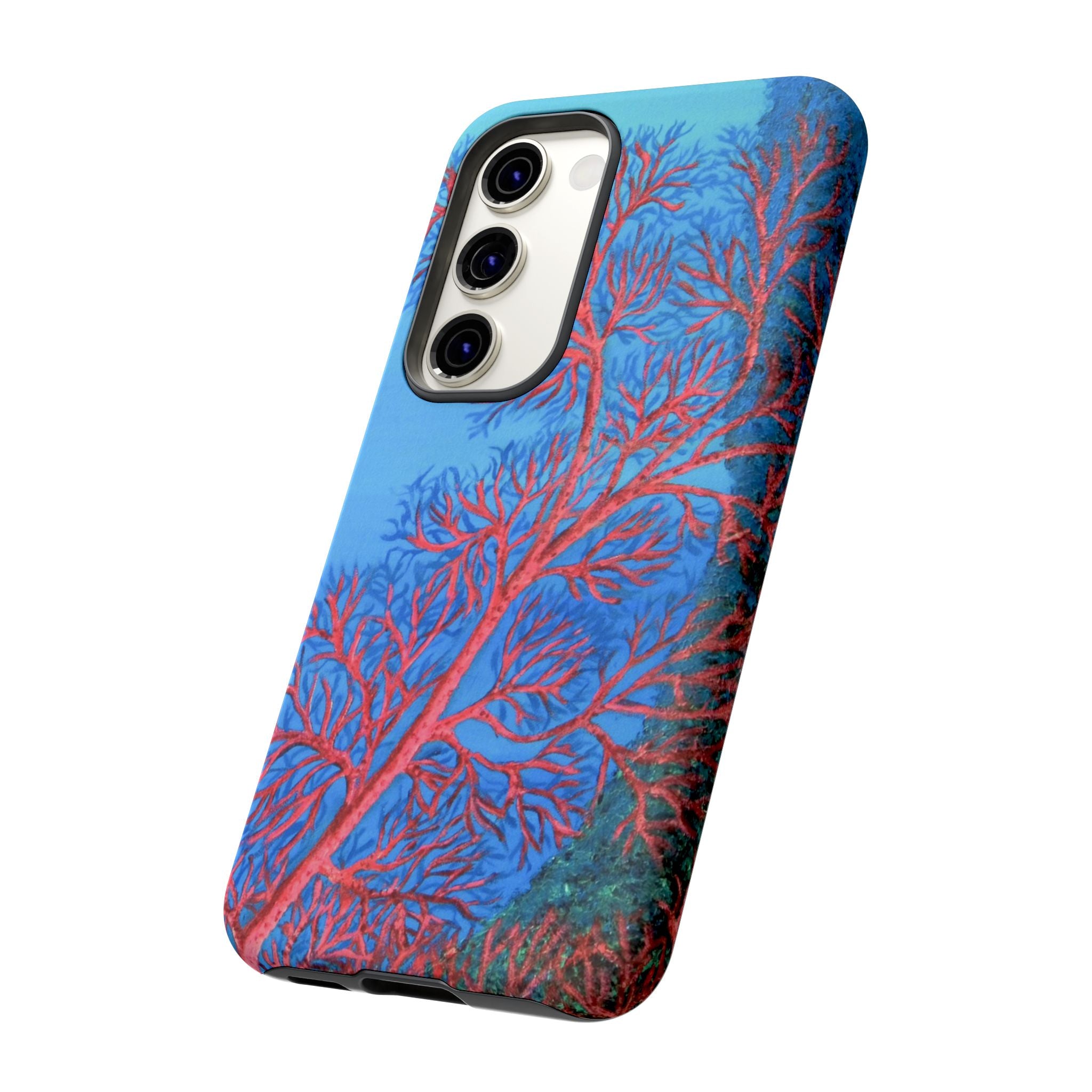 Coral Reef Phone Case — Vibrant Red Sea Fan on Ocean Blue Tough Case