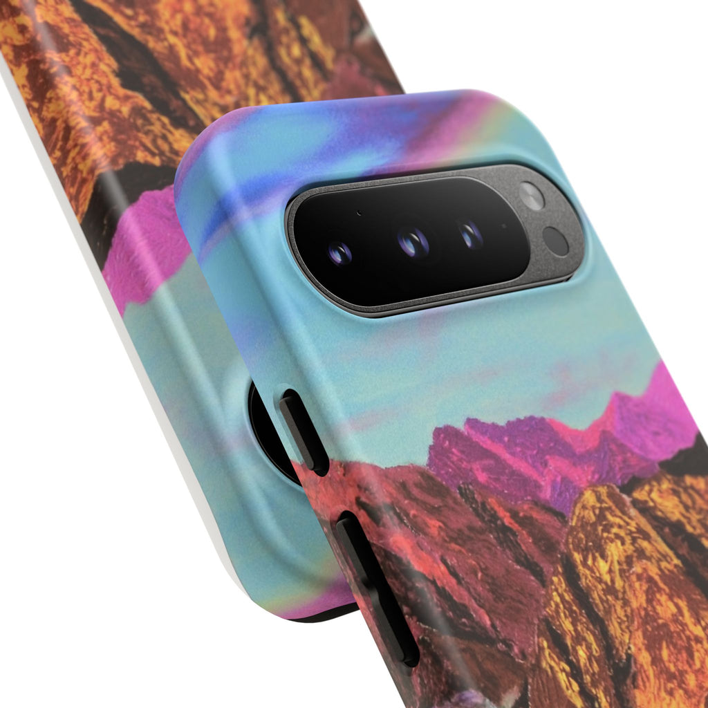 Protective Phone Case — Vibrant Retro Mountain Landscape