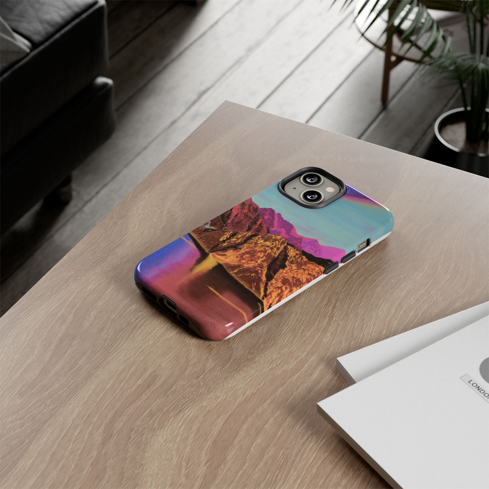 Protective Phone Case — Vibrant Retro Mountain Landscape