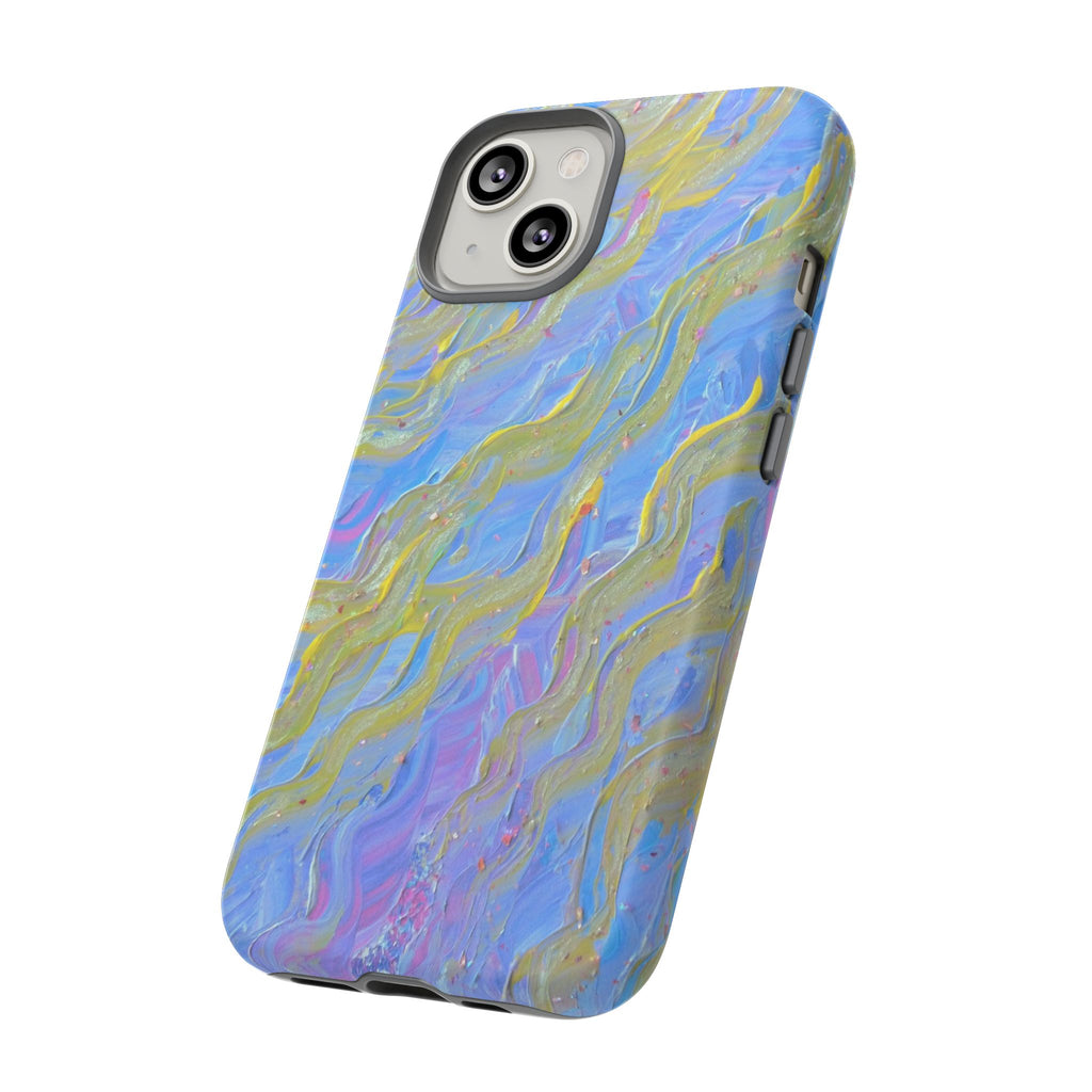 Pastel Marble Tough Phone Case — Blue & Gold Abstract Protective Cover