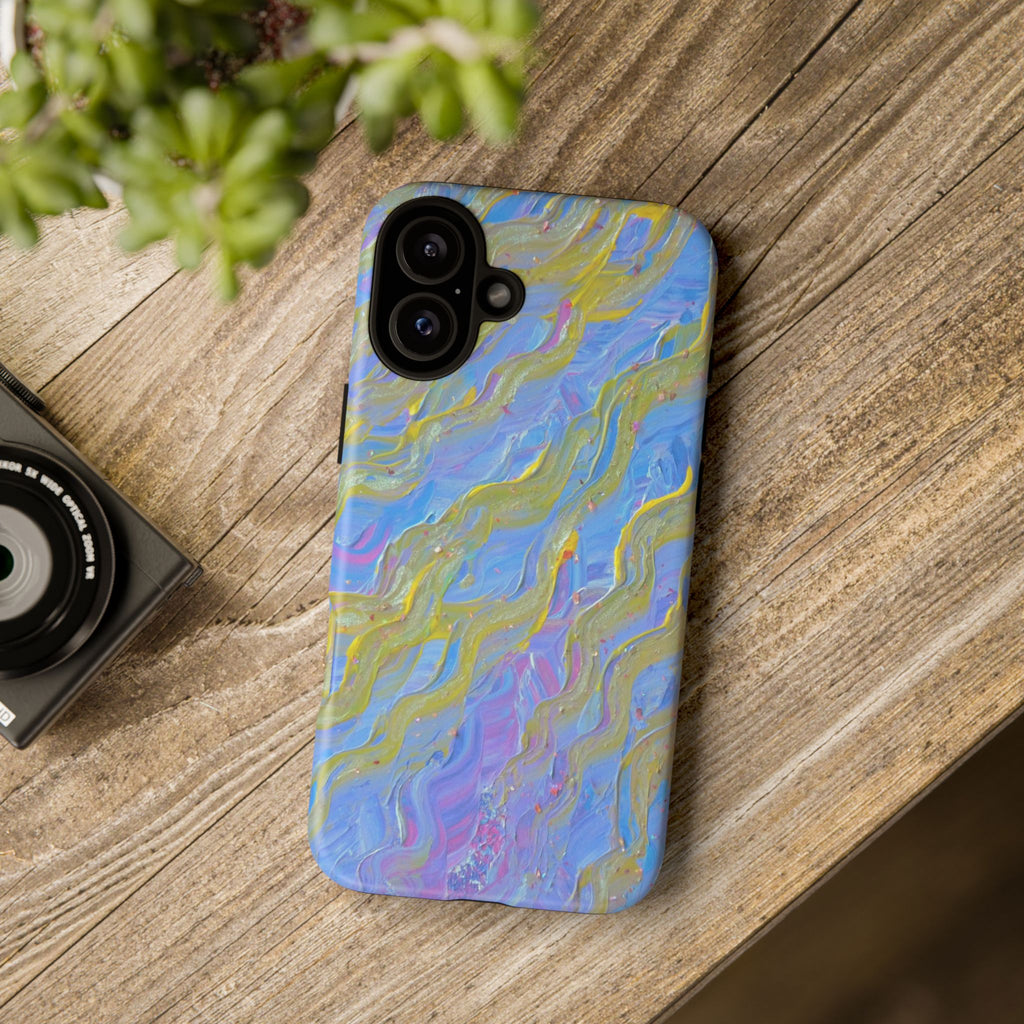 Pastel Marble Tough Phone Case — Blue & Gold Abstract Protective Cover