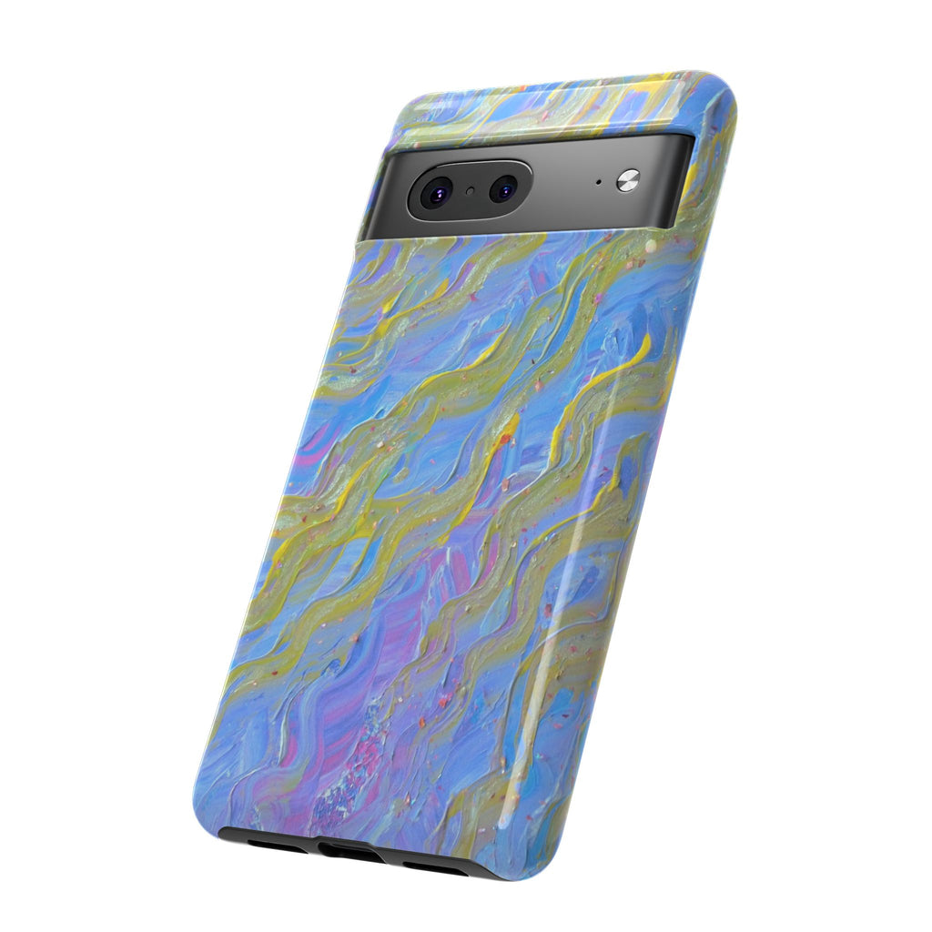 Pastel Marble Tough Phone Case — Blue & Gold Abstract Protective Cover