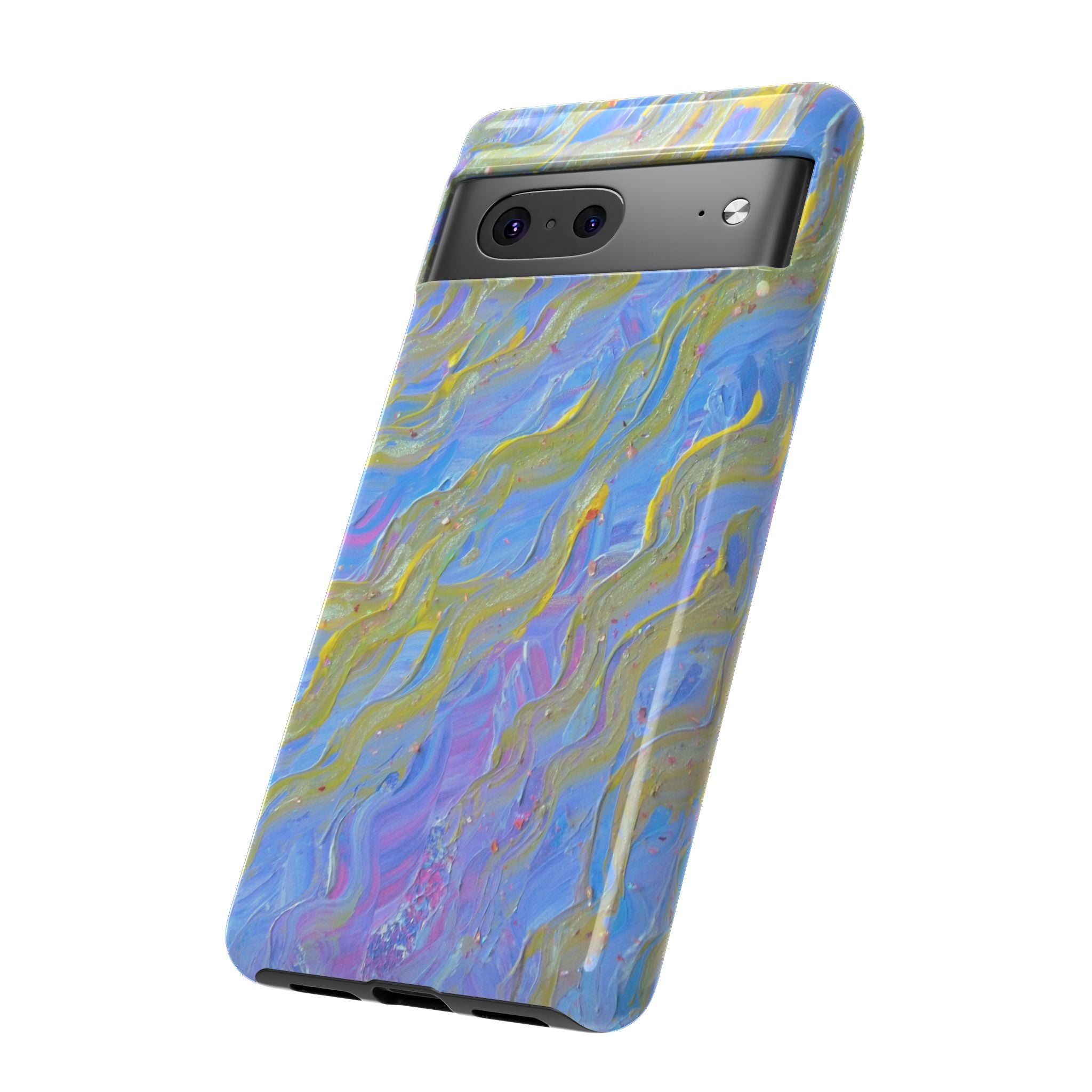 Pastel Marble Tough Phone Case — Blue & Gold Abstract Protective Cover