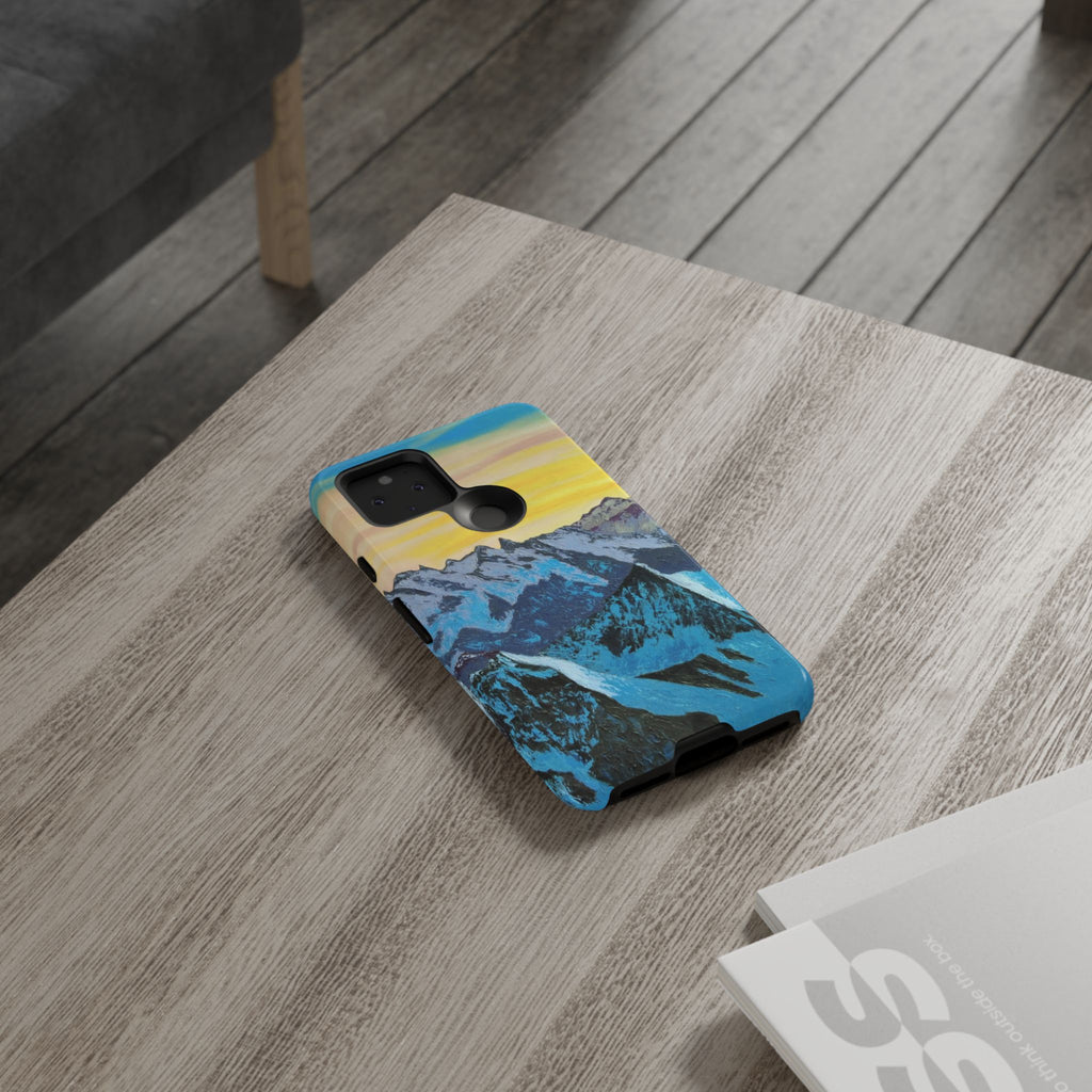 Mountain Sunset Phone Case — Protective Tough Case with Scenic Blue Peaks Design