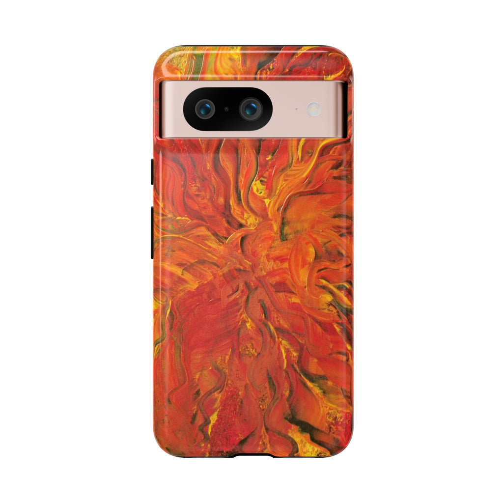 Flame Swirl Tough Phone Case — Abstract Red & Orange Art Protective Cover