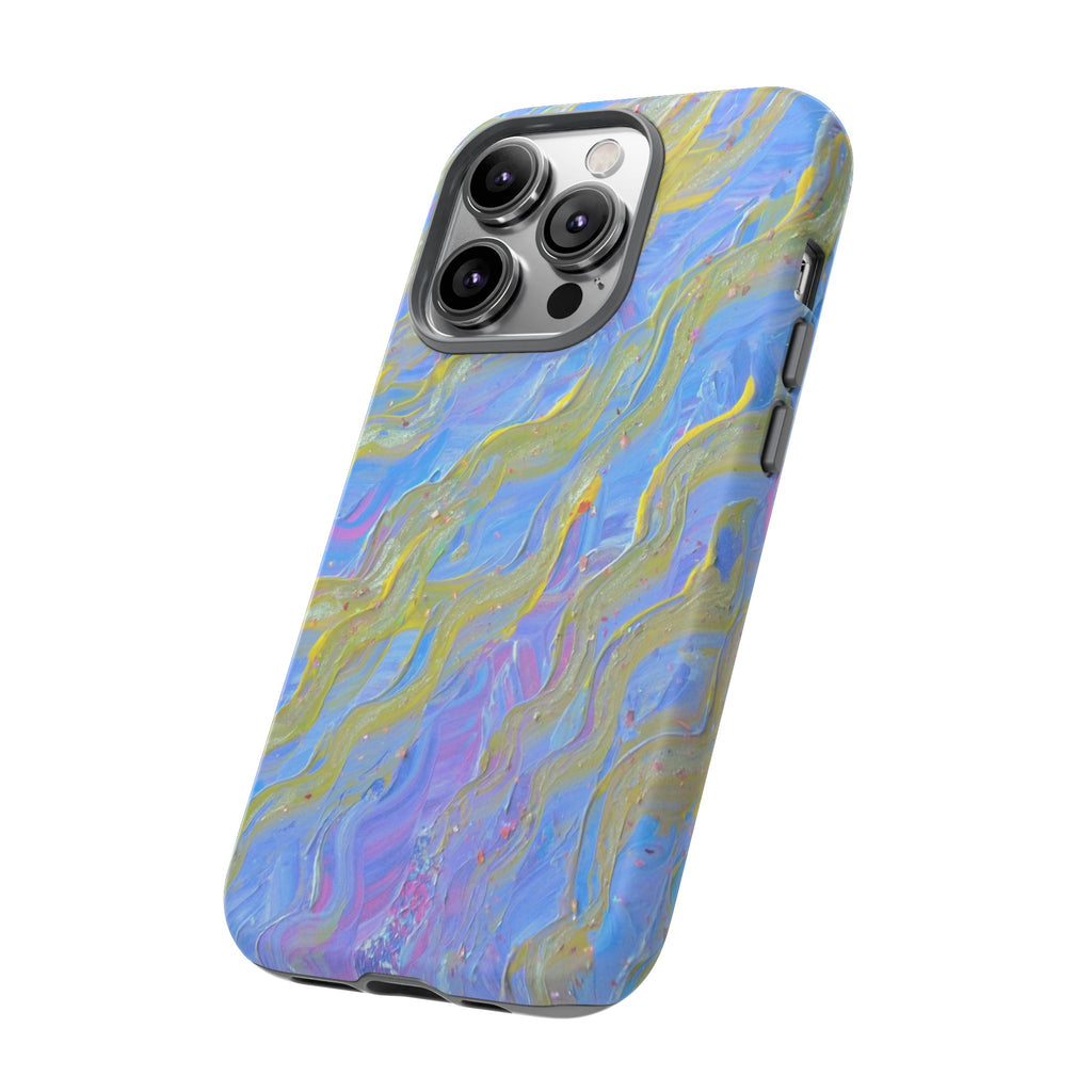 Pastel Marble Tough Phone Case — Blue & Gold Abstract Protective Cover