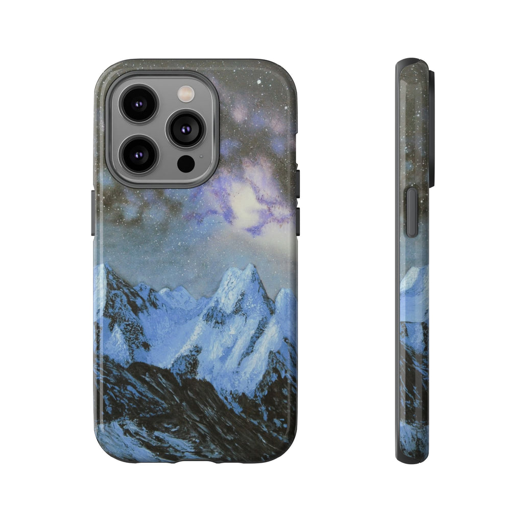 Mountain Night Sky Phone Case — Tough Protective iPhone Cover with Aurora & Snowy Peaks
