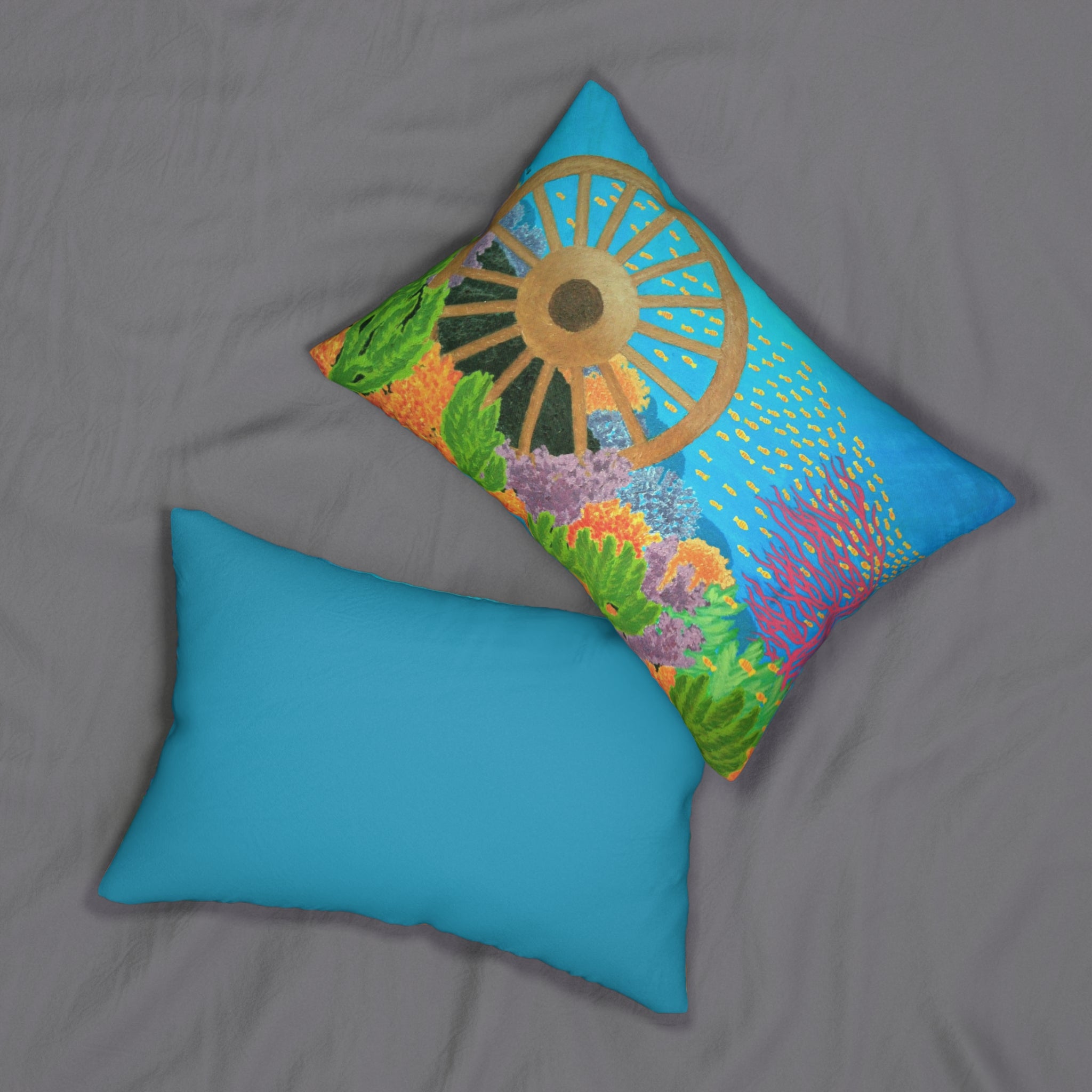 Underwater Nautical Wheel Lumbar Pillow — Coastal Reef Decorative Pillow