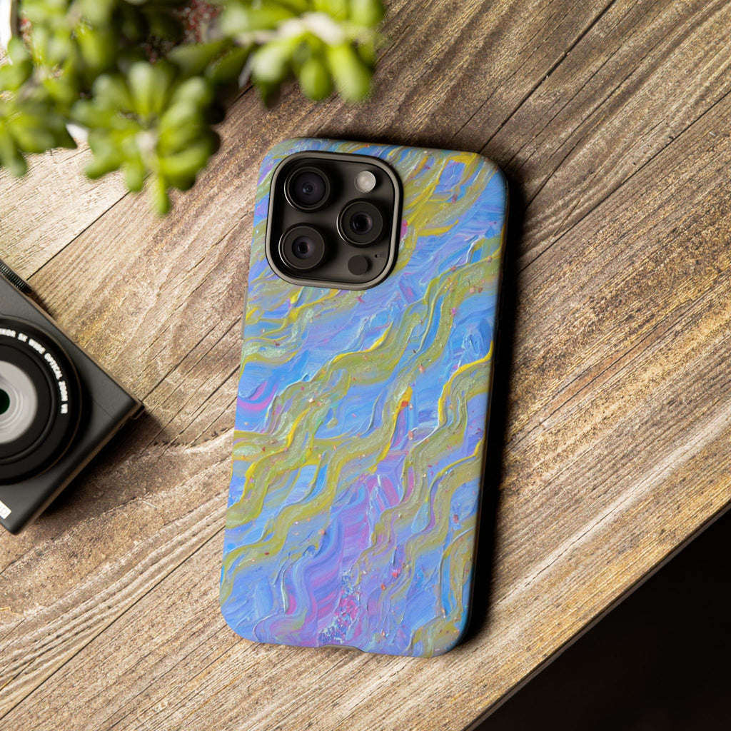Pastel Marble Tough Phone Case — Blue & Gold Abstract Protective Cover