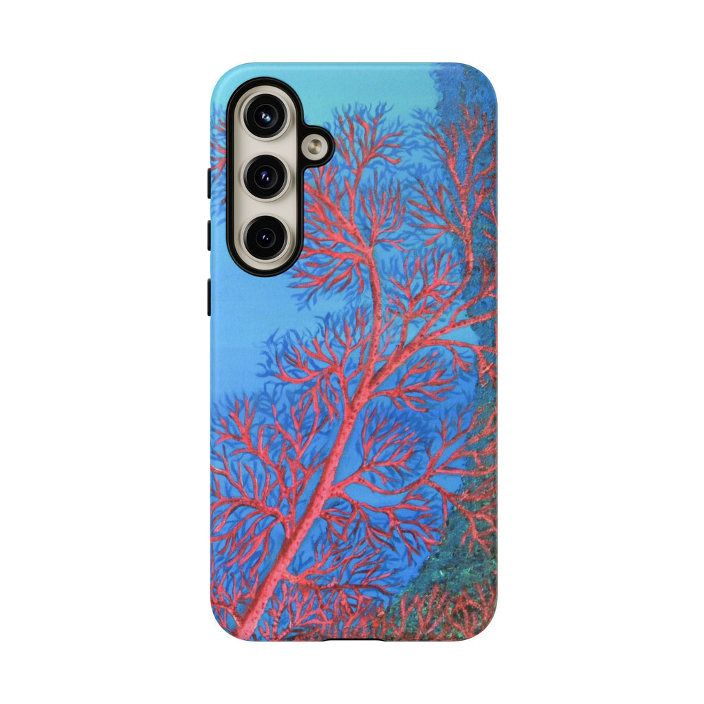 Coral Reef Phone Case — Vibrant Red Sea Fan on Ocean Blue Tough Case