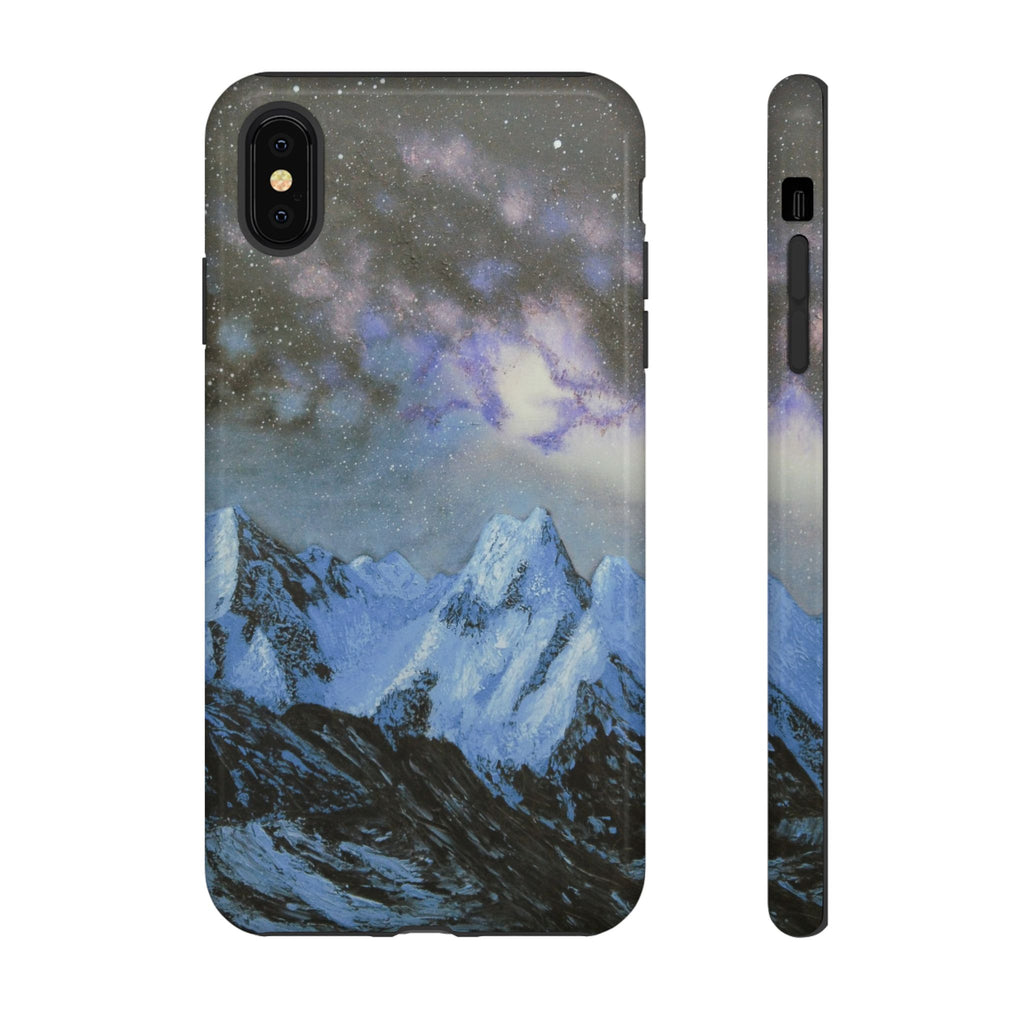 Mountain Night Sky Phone Case — Tough Protective iPhone Cover with Aurora & Snowy Peaks