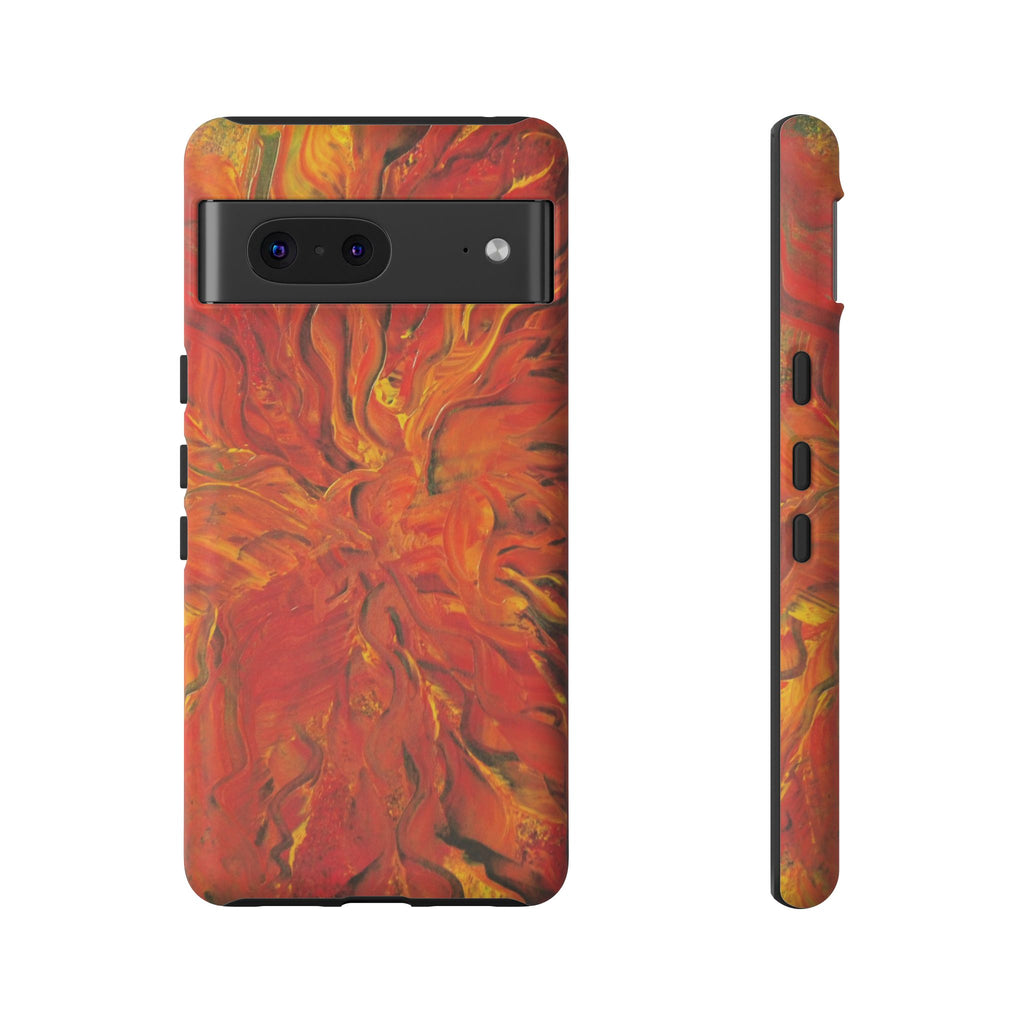 Flame Swirl Tough Phone Case — Abstract Red & Orange Art Protective Cover