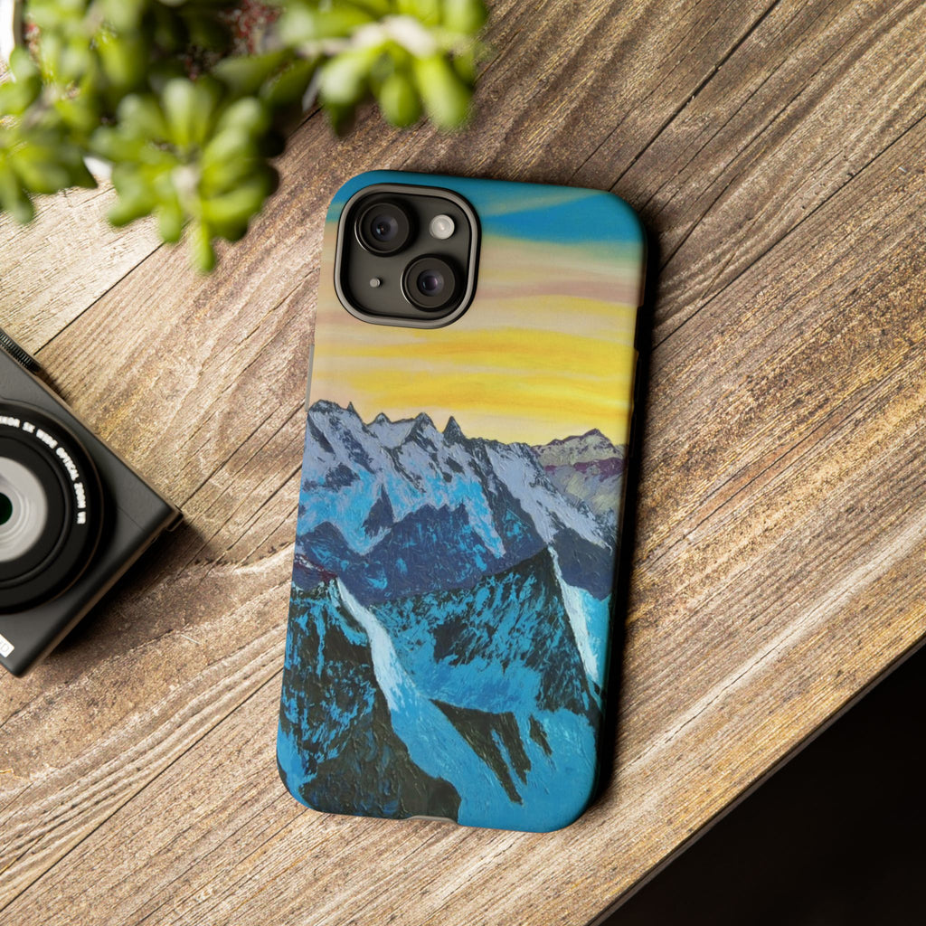 Mountain Sunset Phone Case — Protective Tough Case with Scenic Blue Peaks Design