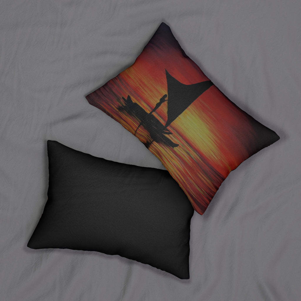 Sunset Sail Lumbar Pillow — Nautical Boat Silhouette Decorative Pillow