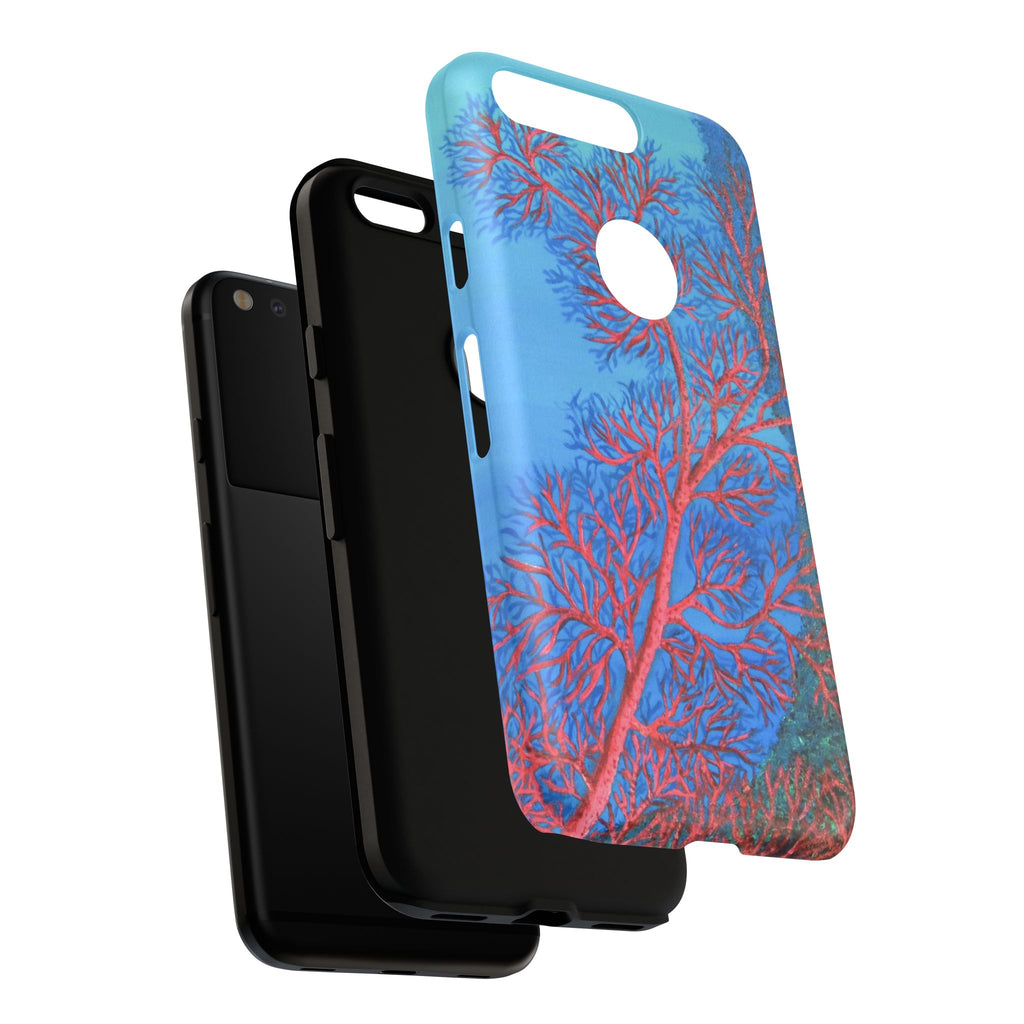 Coral Reef Phone Case — Vibrant Red Sea Fan on Ocean Blue Tough Case