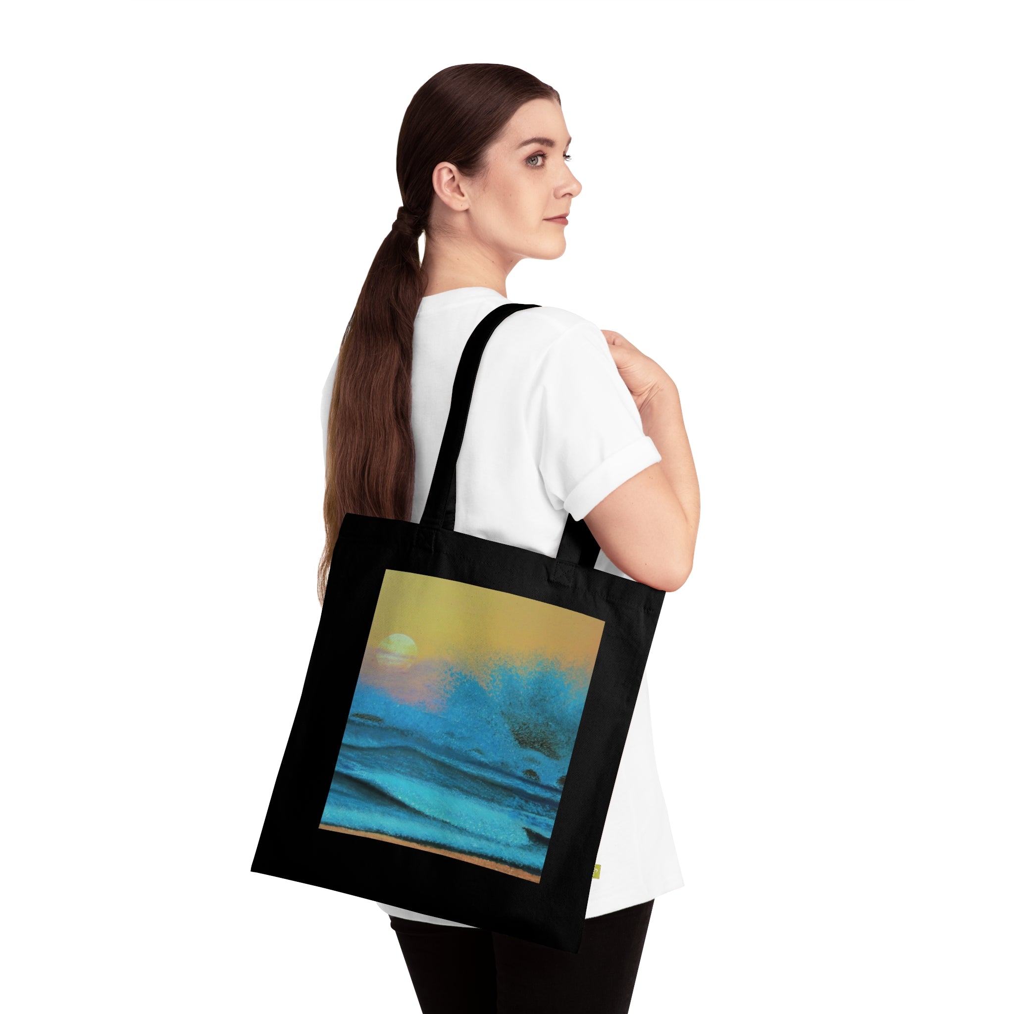 Sunset Wave Organic Cotton Tote — Beachy Art Print Reusable Bag