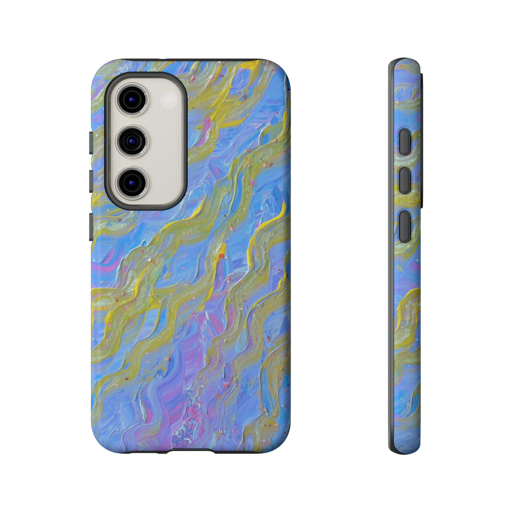 Pastel Marble Tough Phone Case — Blue & Gold Abstract Protective Cover