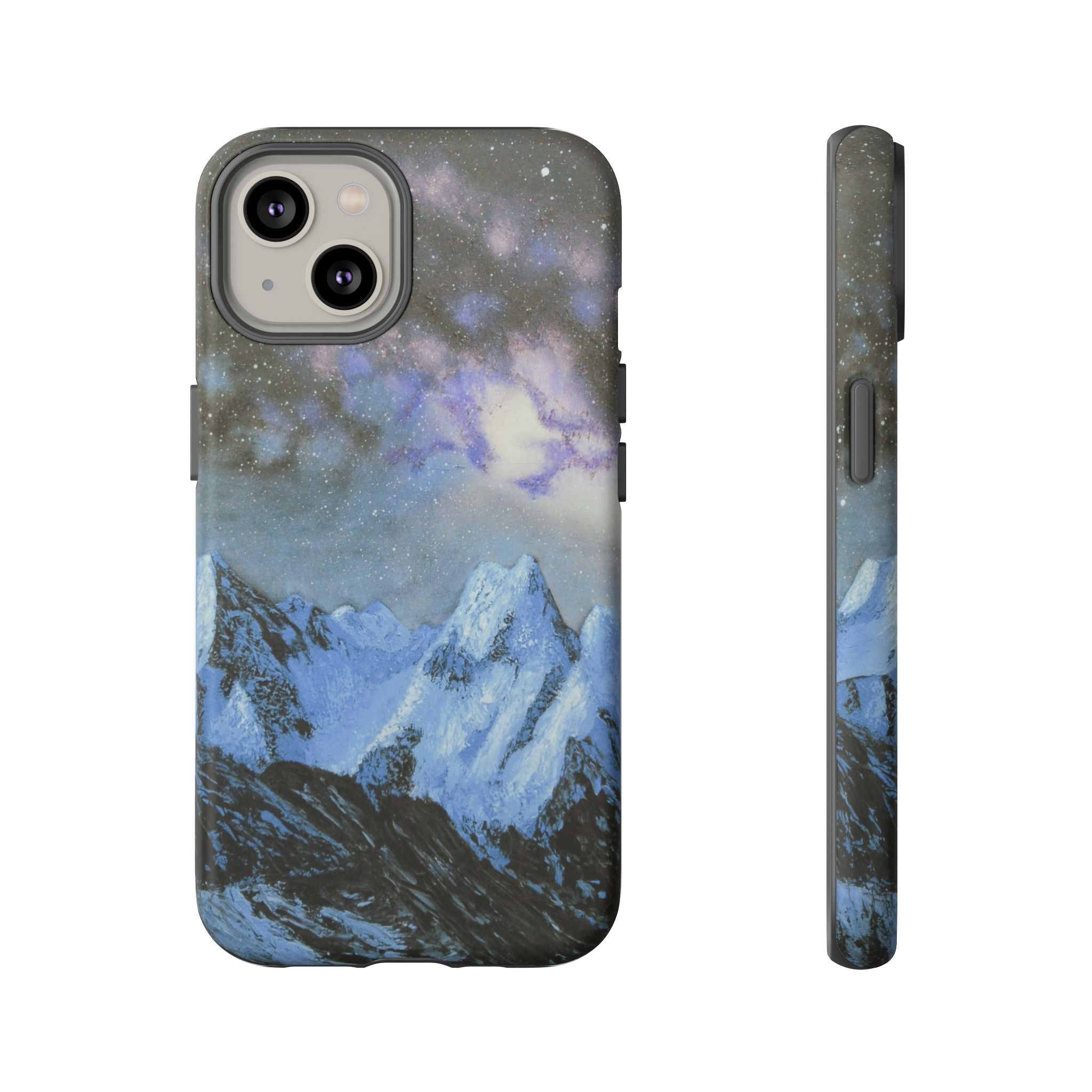 Mountain Night Sky Phone Case — Tough Protective iPhone Cover with Aurora & Snowy Peaks