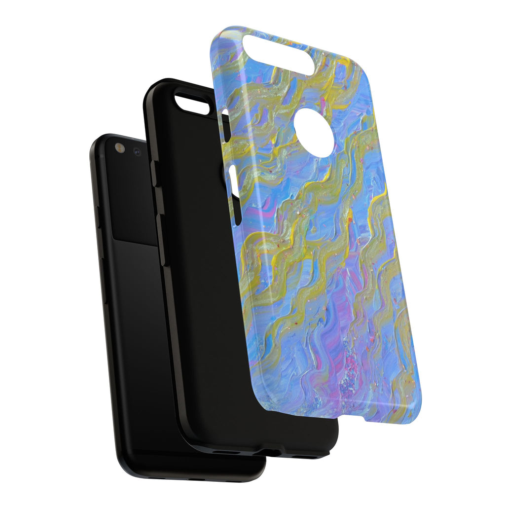 Pastel Marble Tough Phone Case — Blue & Gold Abstract Protective Cover