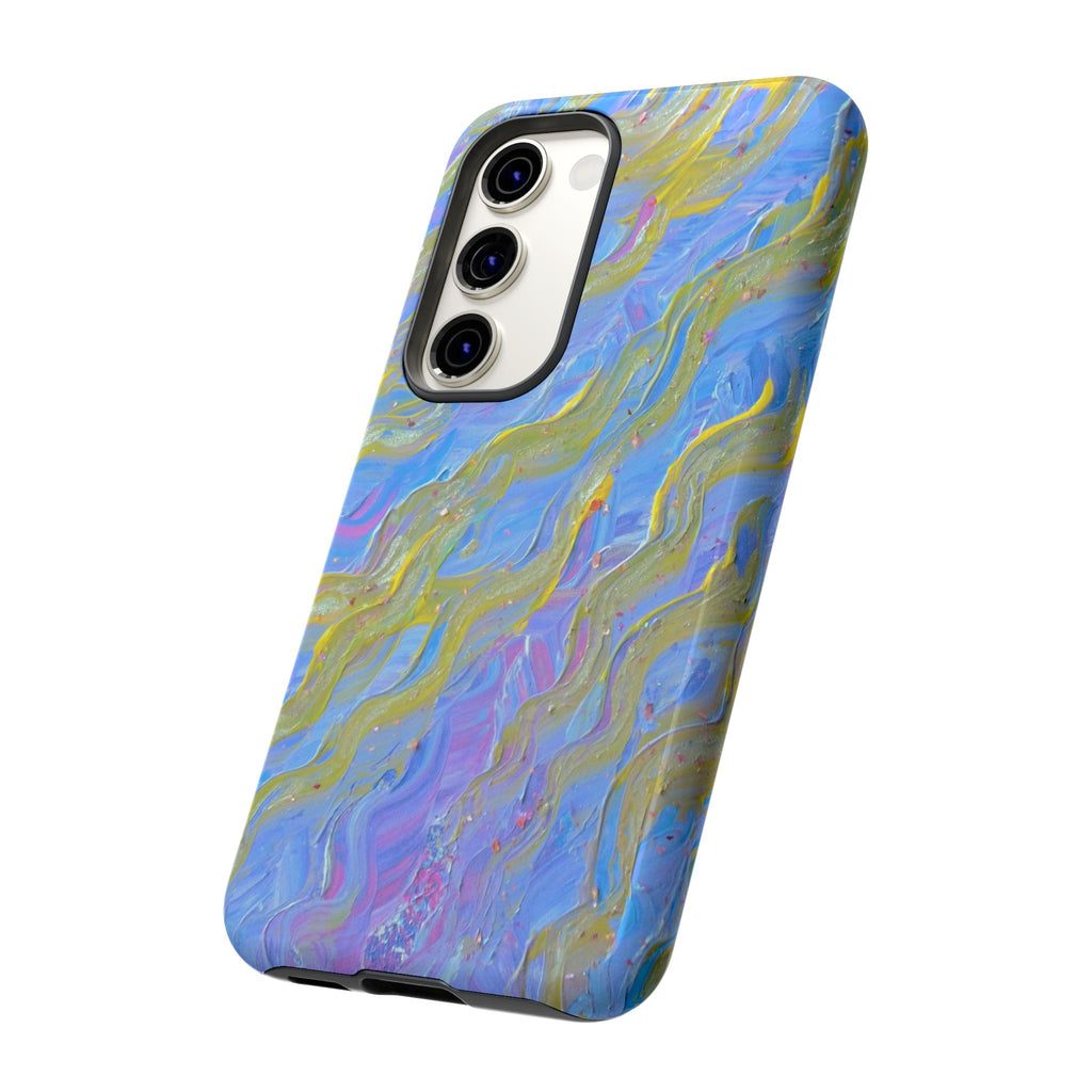 Pastel Marble Tough Phone Case — Blue & Gold Abstract Protective Cover