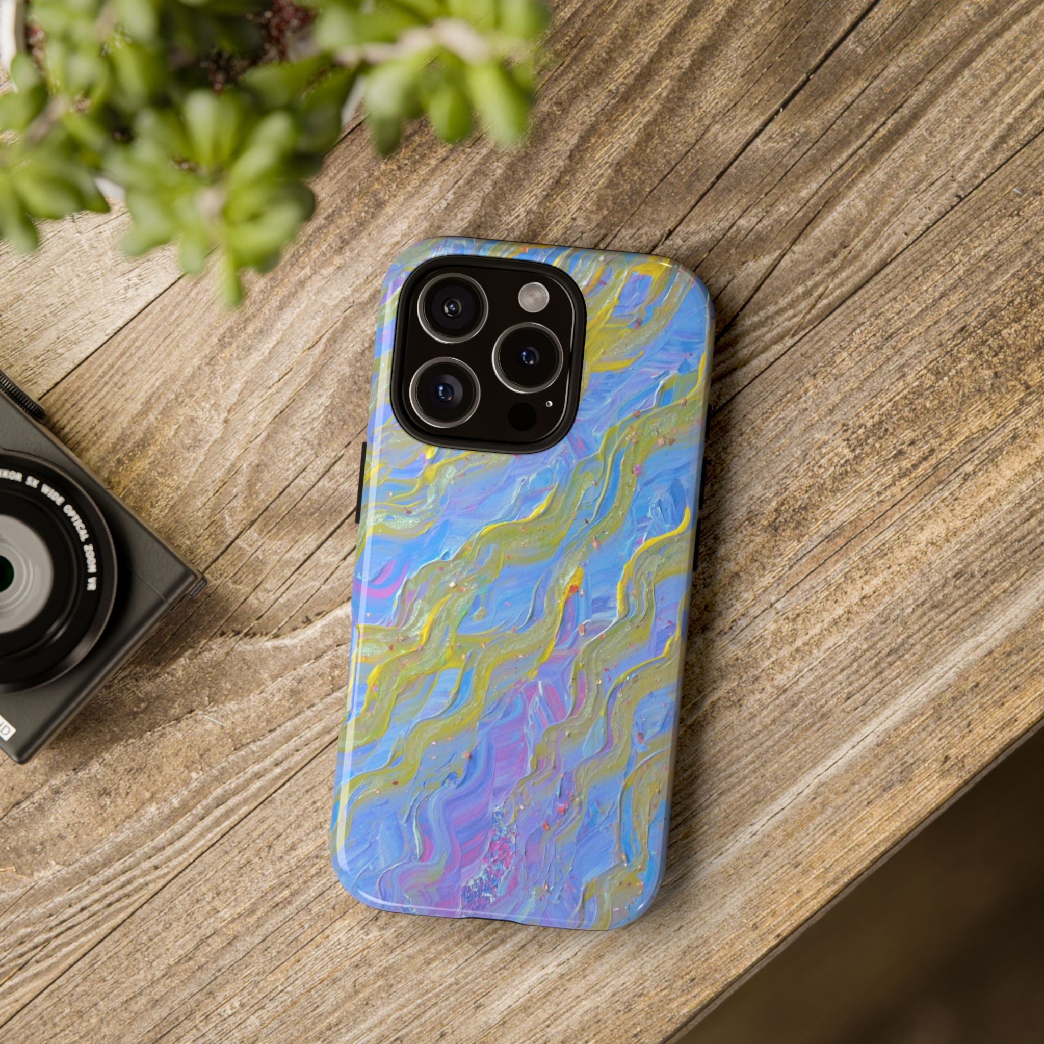 Pastel Marble Tough Phone Case — Blue & Gold Abstract Protective Cover