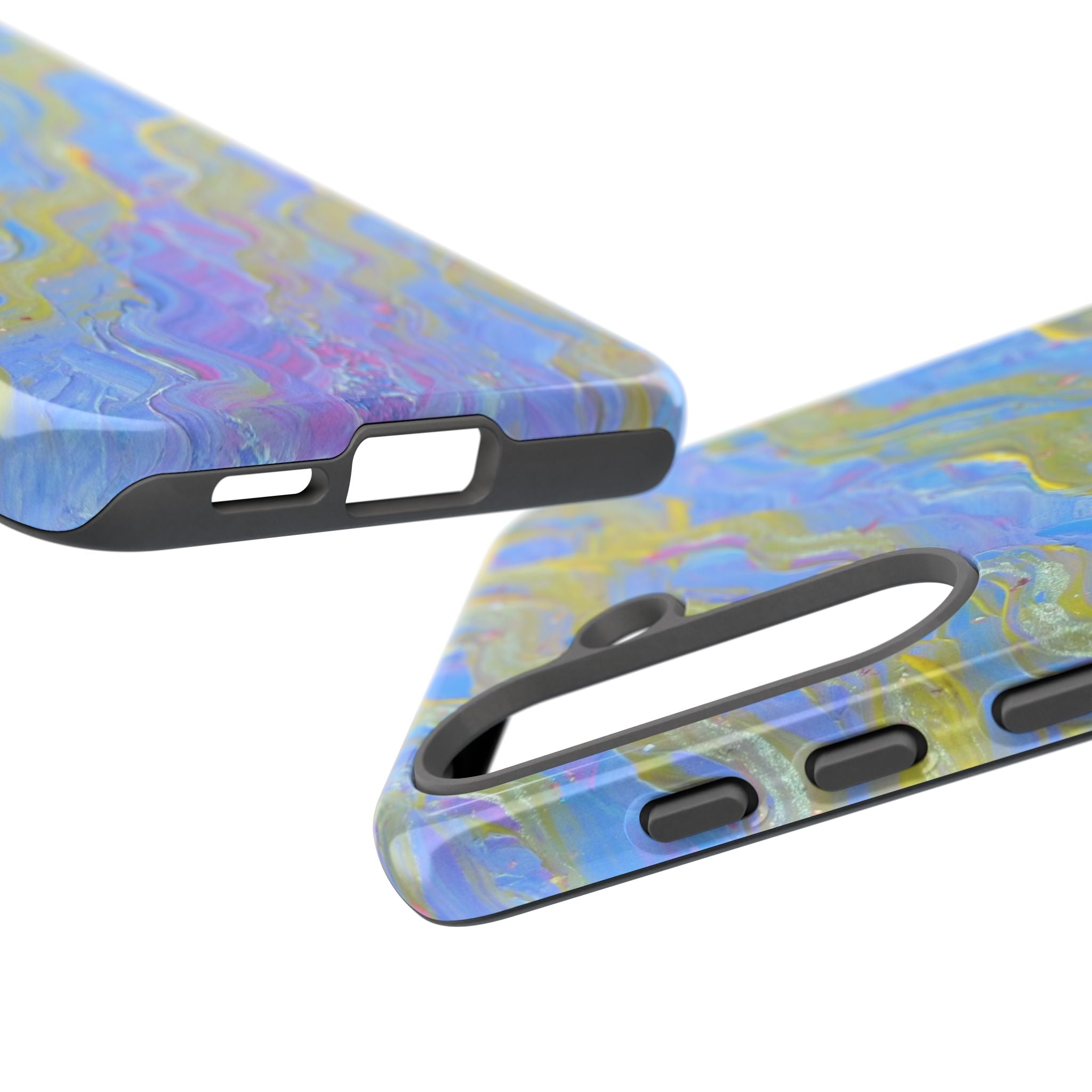 Pastel Marble Tough Phone Case — Blue & Gold Abstract Protective Cover
