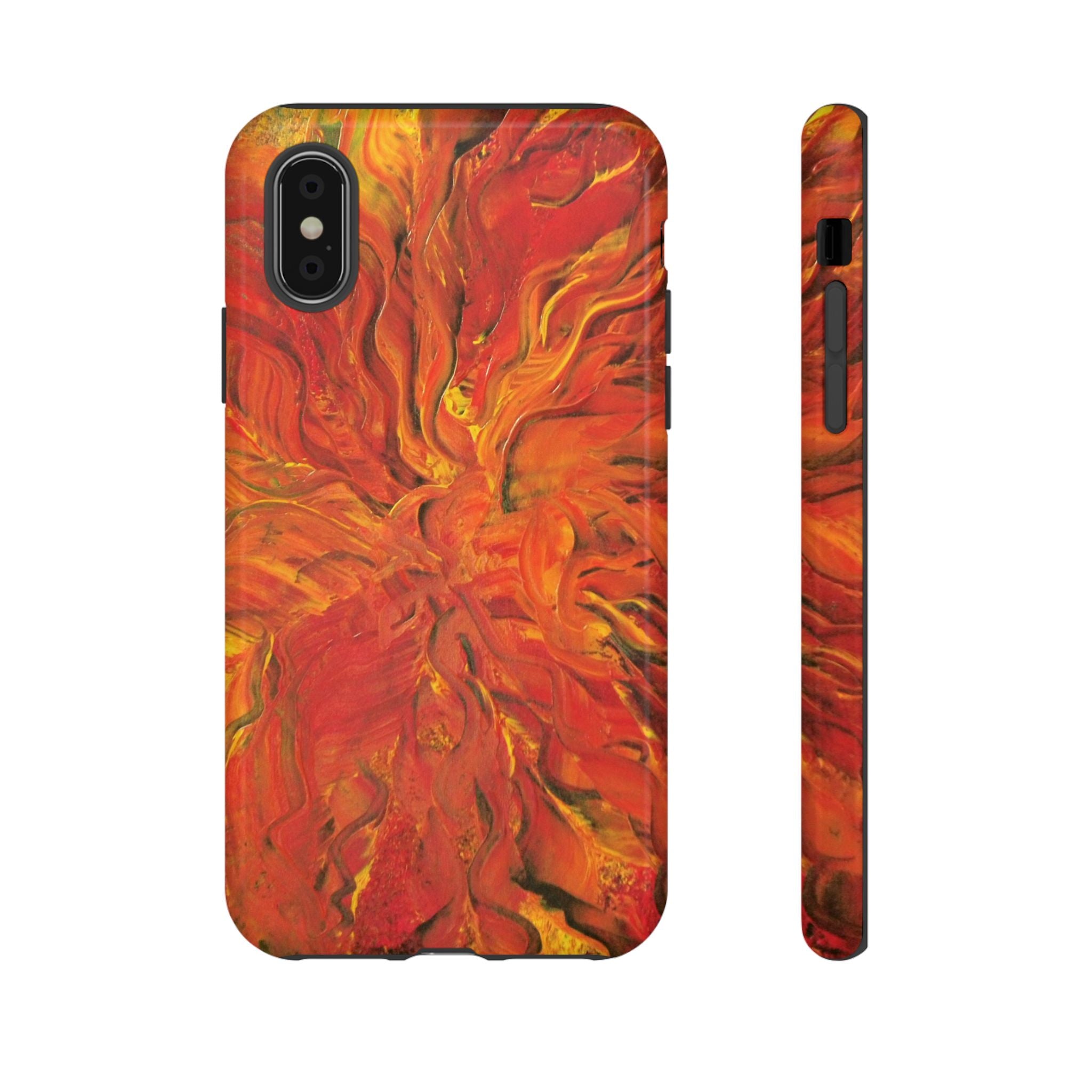 Flame Swirl Tough Phone Case — Abstract Red & Orange Art Protective Cover