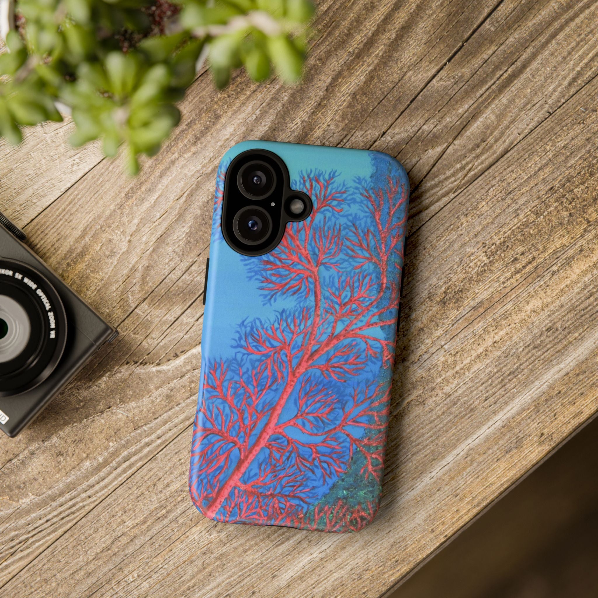 Coral Reef Phone Case — Vibrant Red Sea Fan on Ocean Blue Tough Case