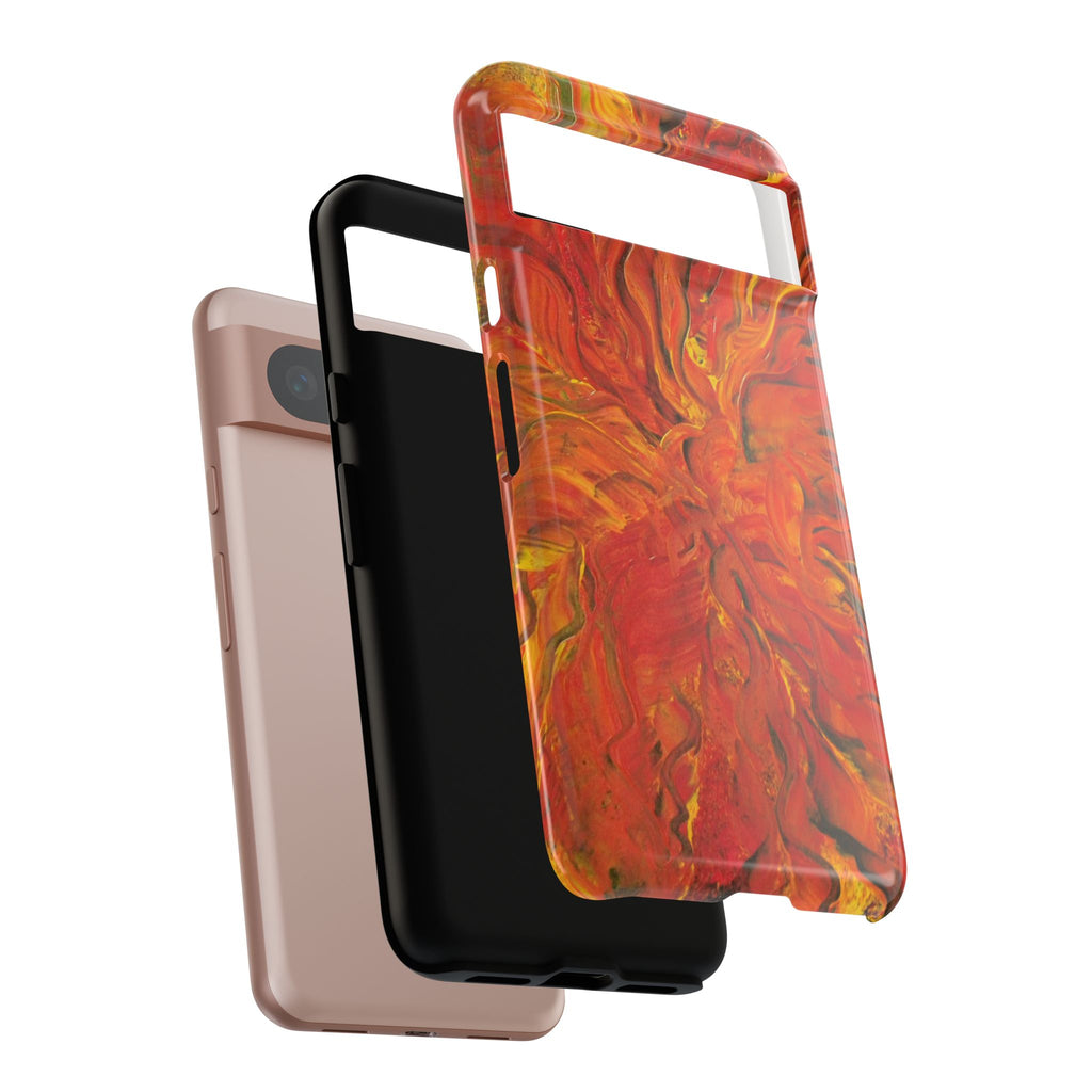 Flame Swirl Tough Phone Case — Abstract Red & Orange Art Protective Cover