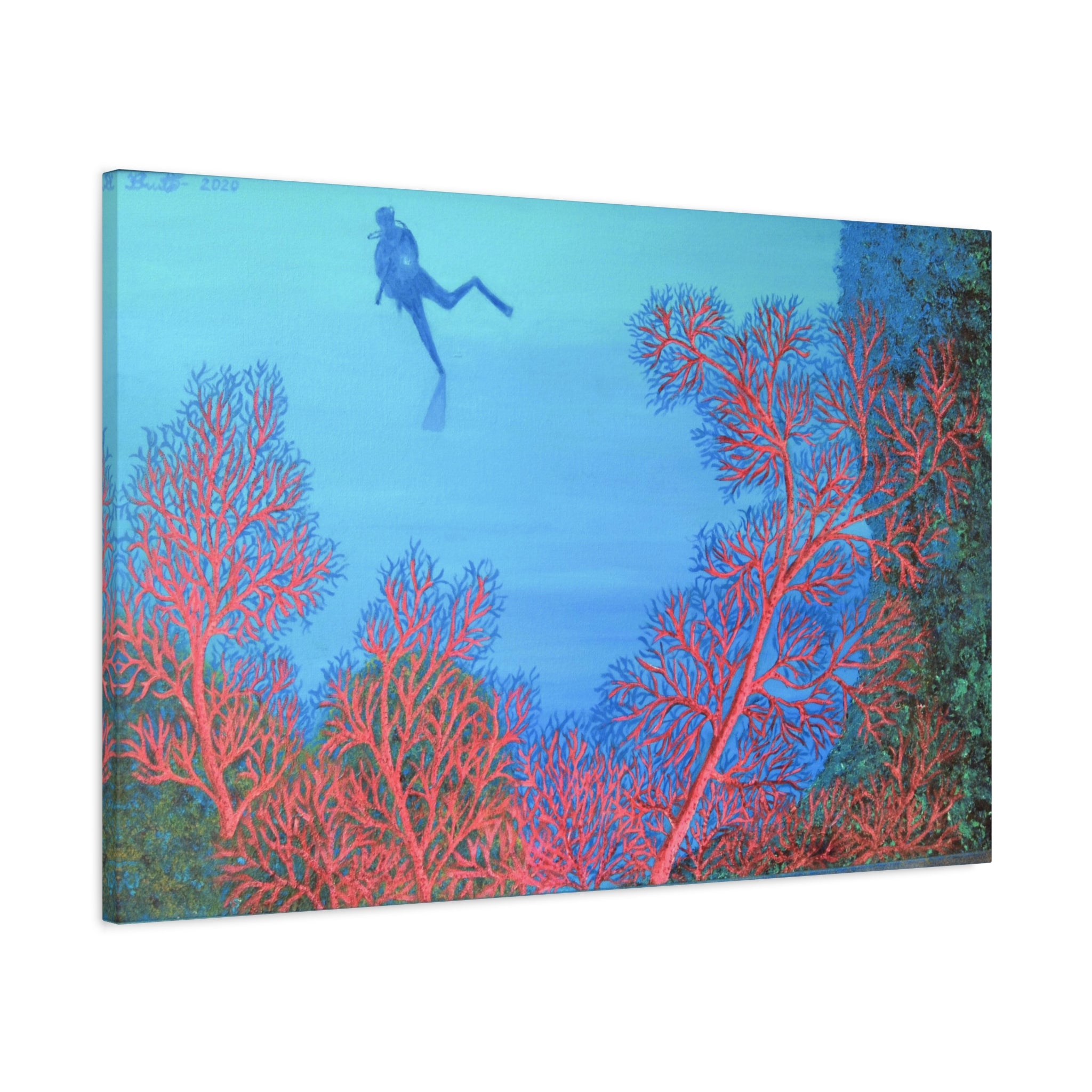 Underwater Diver Canvas Wall Art – Coral Reef Scuba Print