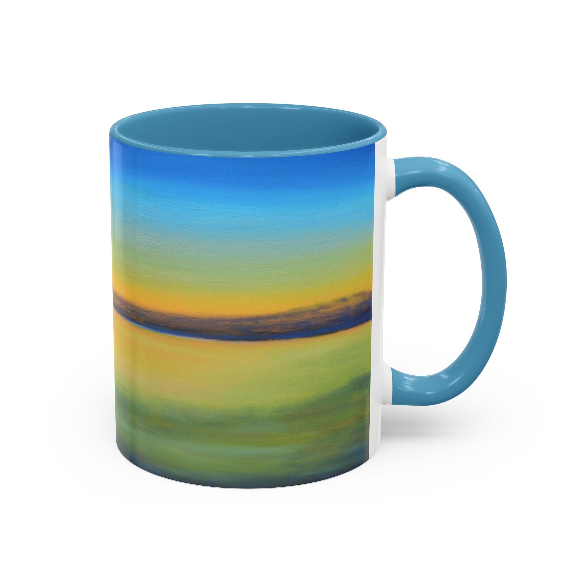 Sunset Horizon Accent Coffee Mug — Pastel Pink Inner & Handle