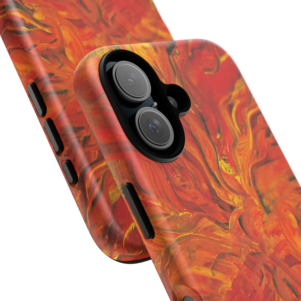 Flame Swirl Tough Phone Case — Abstract Red & Orange Art Protective Cover
