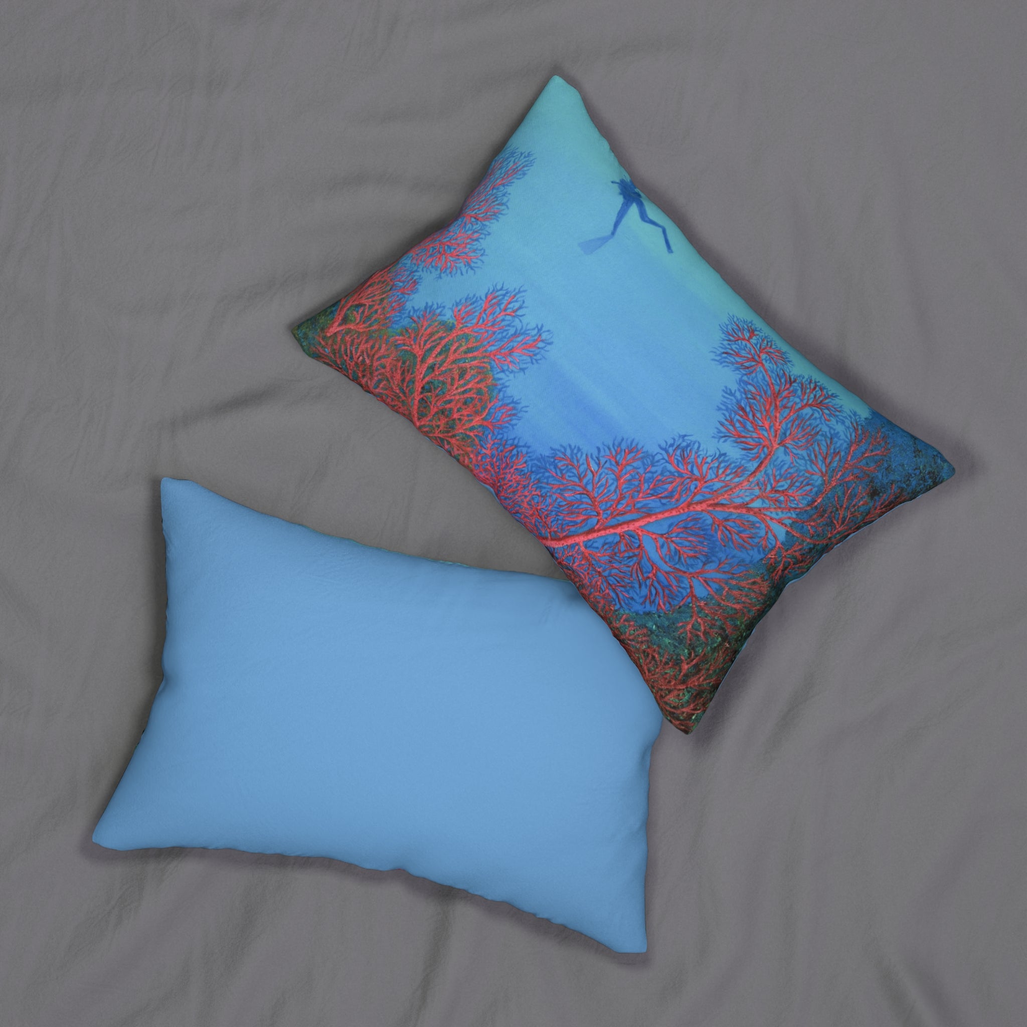 Underwater Coral Reef Lumbar Pillow — Scuba Diver Ocean Accent Pillow