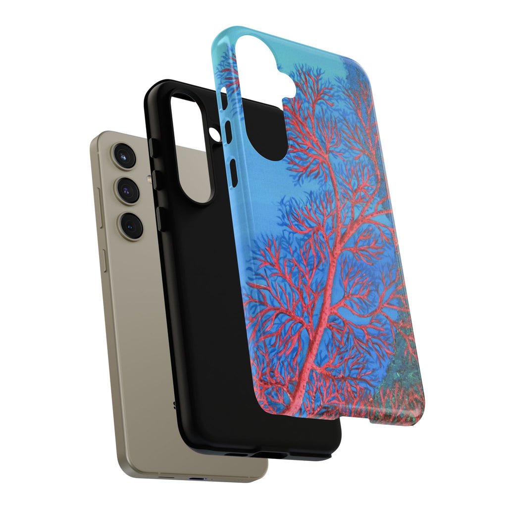 Coral Reef Phone Case — Vibrant Red Sea Fan on Ocean Blue Tough Case