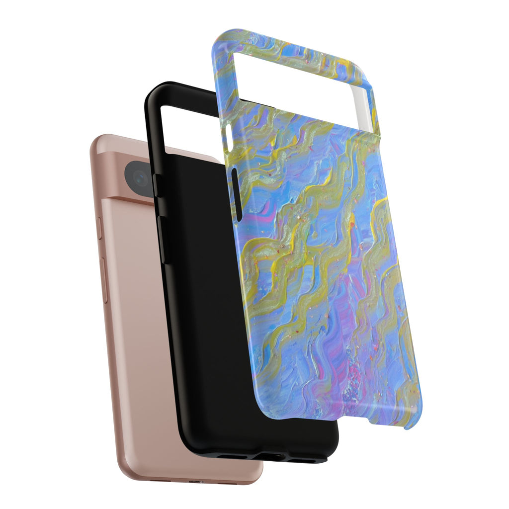 Pastel Marble Tough Phone Case — Blue & Gold Abstract Protective Cover