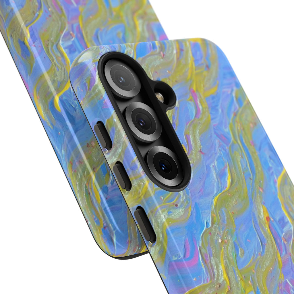 Pastel Marble Tough Phone Case — Blue & Gold Abstract Protective Cover