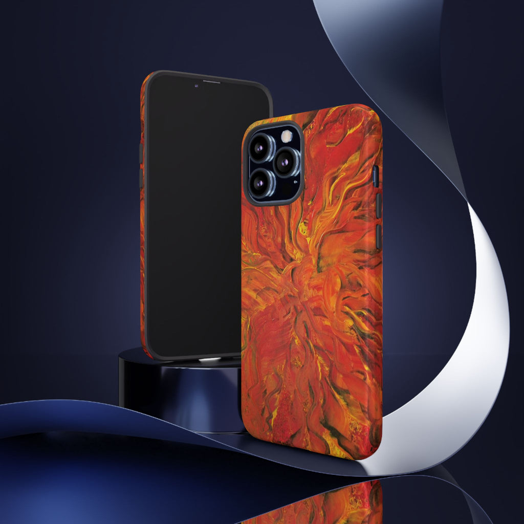Flame Swirl Tough Phone Case — Abstract Red & Orange Art Protective Cover