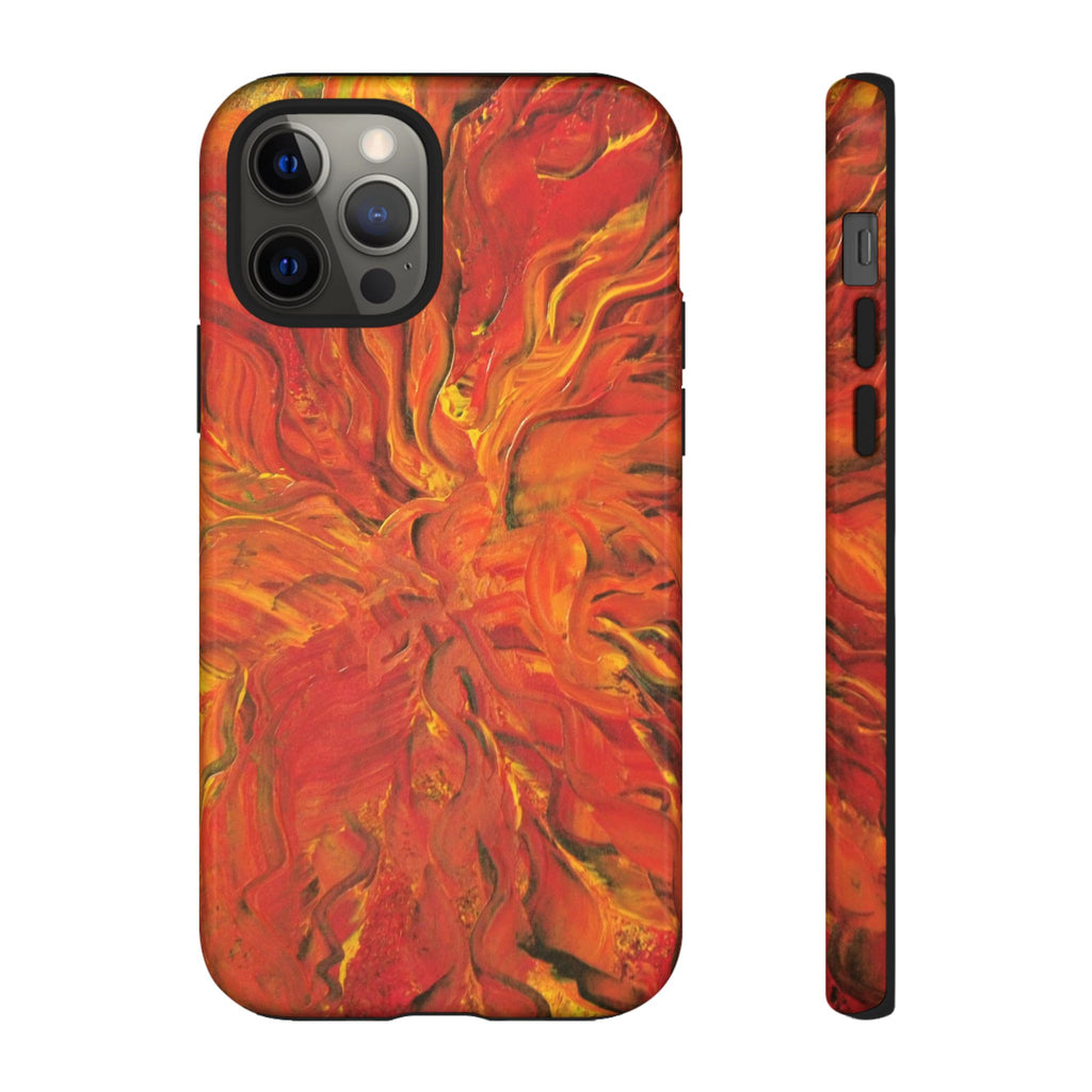 Flame Swirl Tough Phone Case — Abstract Red & Orange Art Protective Cover