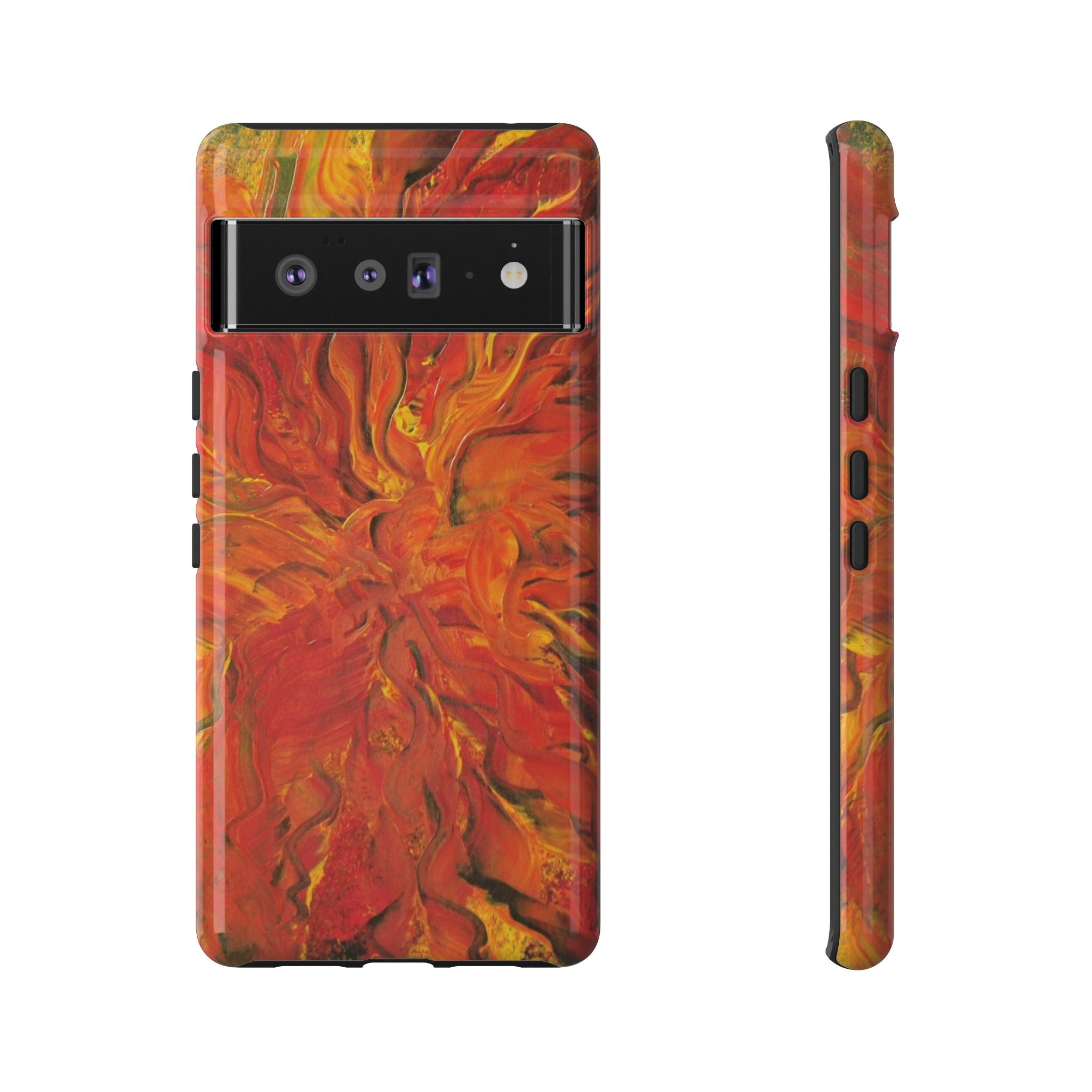 Flame Swirl Tough Phone Case — Abstract Red & Orange Art Protective Cover