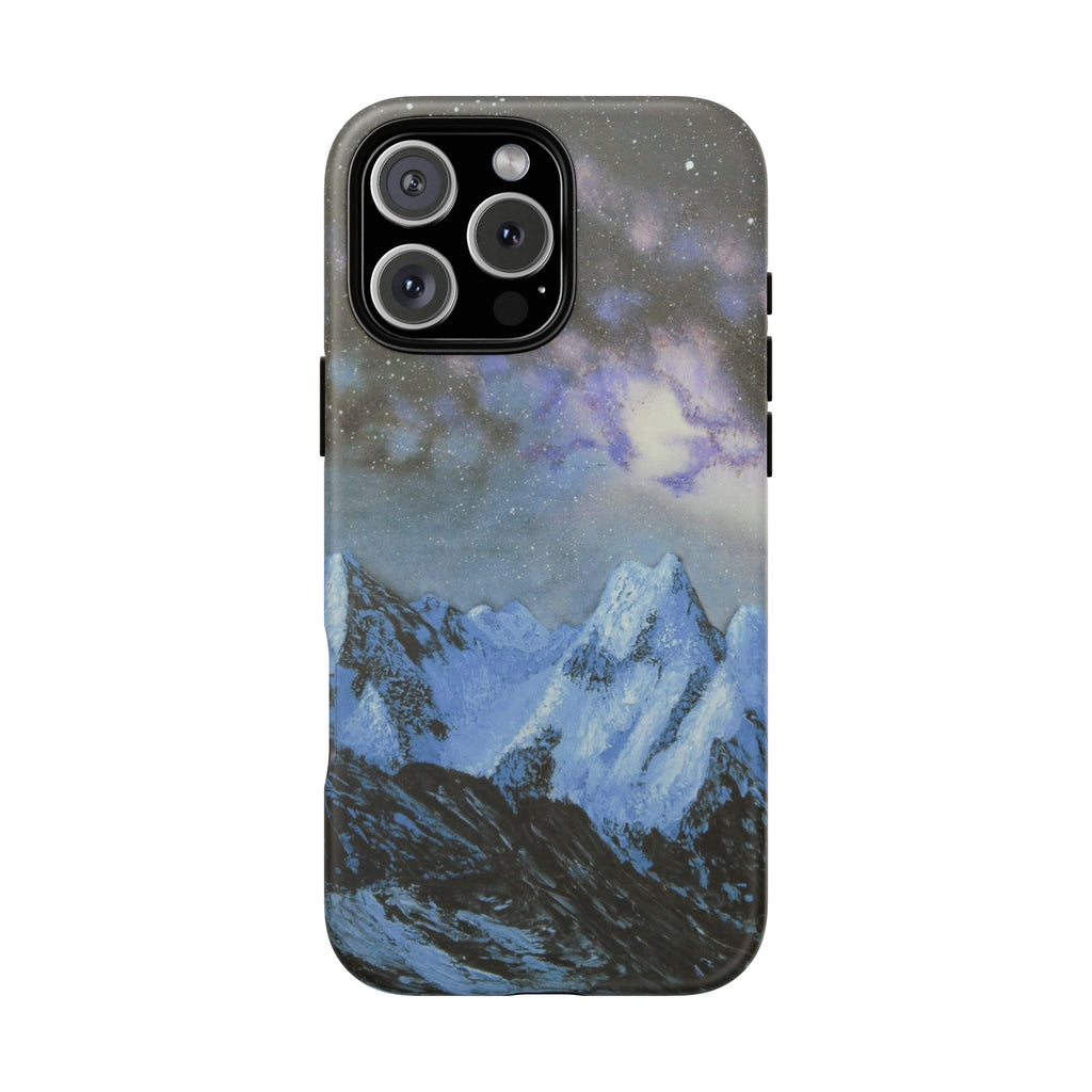 Mountain Night Sky Phone Case — Tough Protective iPhone Cover with Aurora & Snowy Peaks
