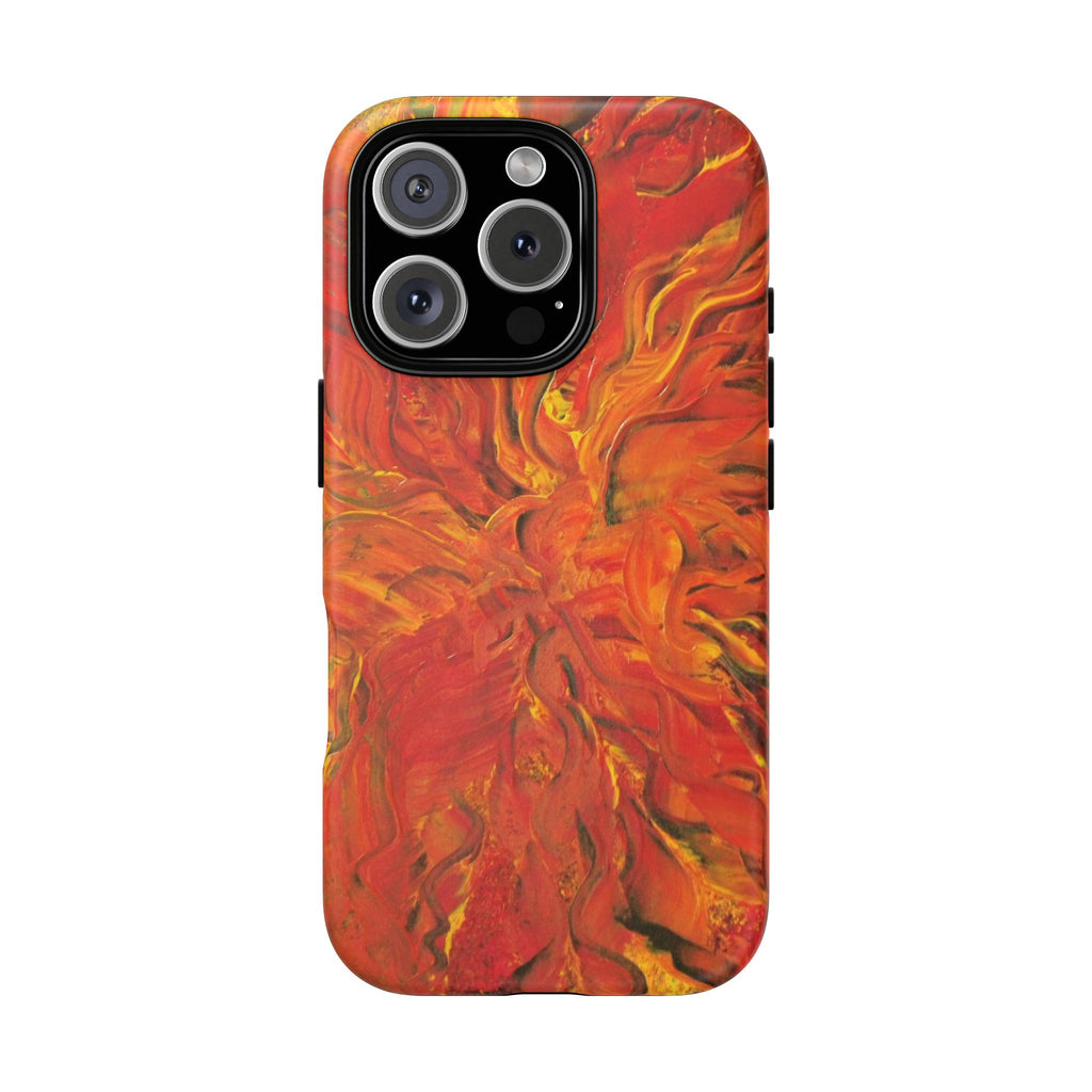Flame Swirl Tough Phone Case — Abstract Red & Orange Art Protective Cover