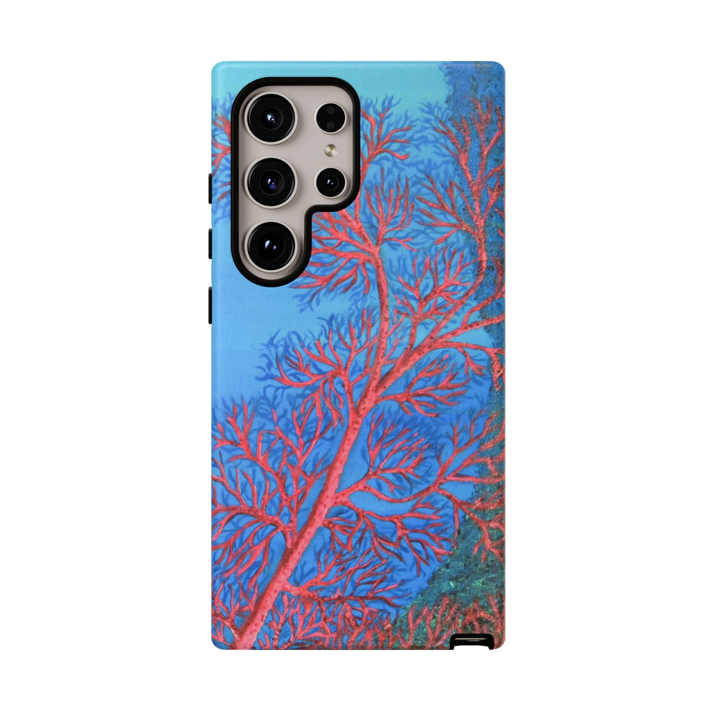 Coral Reef Phone Case — Vibrant Red Sea Fan on Ocean Blue Tough Case