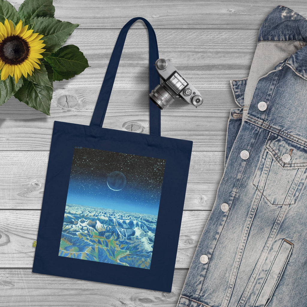 Organic Cotton Tote Bag — Moonlit Mountain Landscape Print