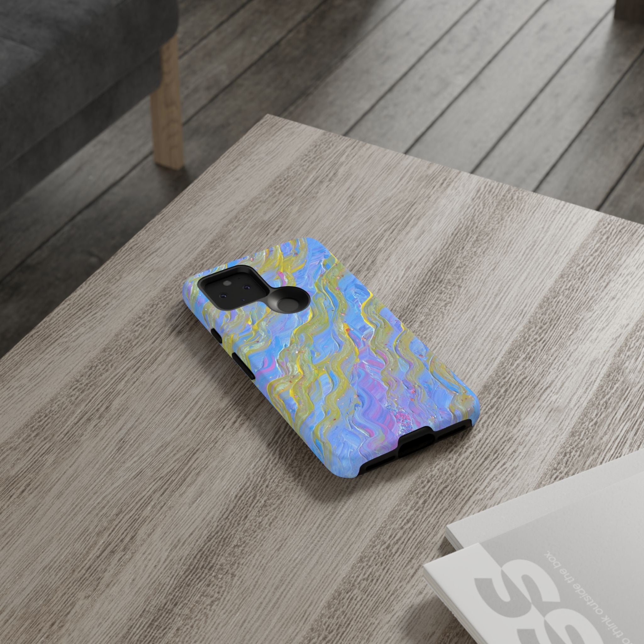 Pastel Marble Tough Phone Case — Blue & Gold Abstract Protective Cover