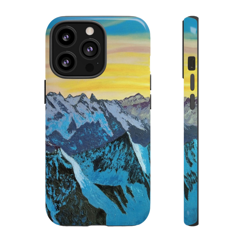 Mountain Sunset Phone Case — Protective Tough Case with Scenic Blue Peaks Design
