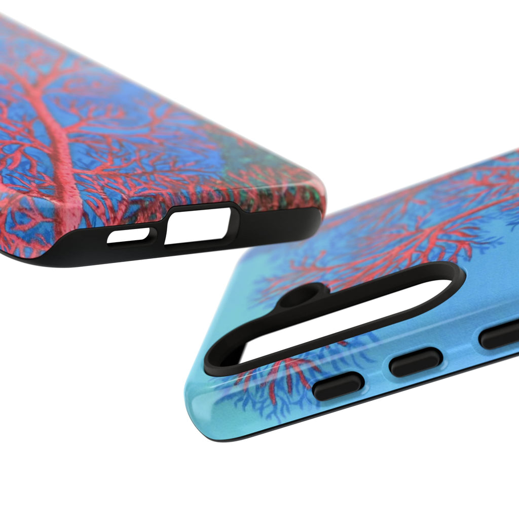 Coral Reef Phone Case — Vibrant Red Sea Fan on Ocean Blue Tough Case