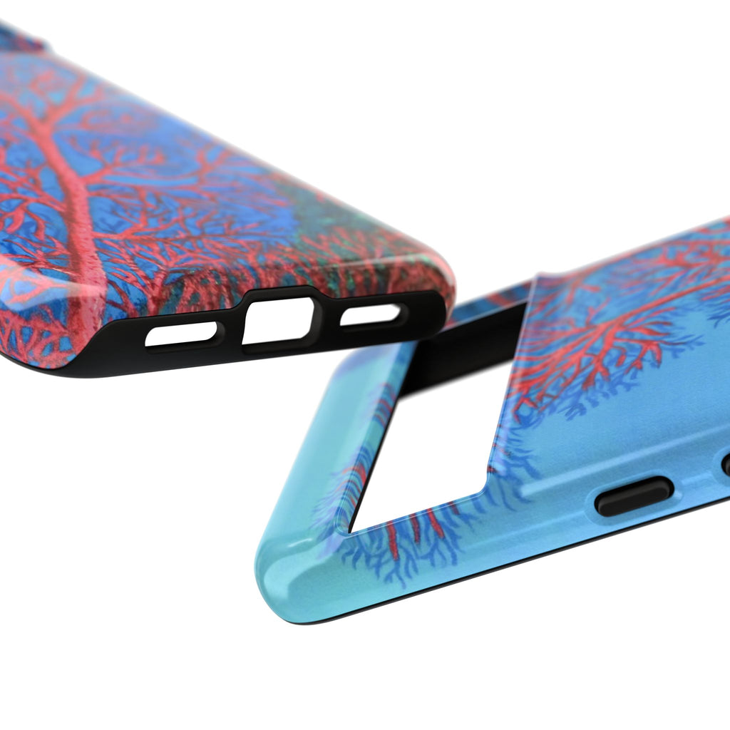 Coral Reef Phone Case — Vibrant Red Sea Fan on Ocean Blue Tough Case