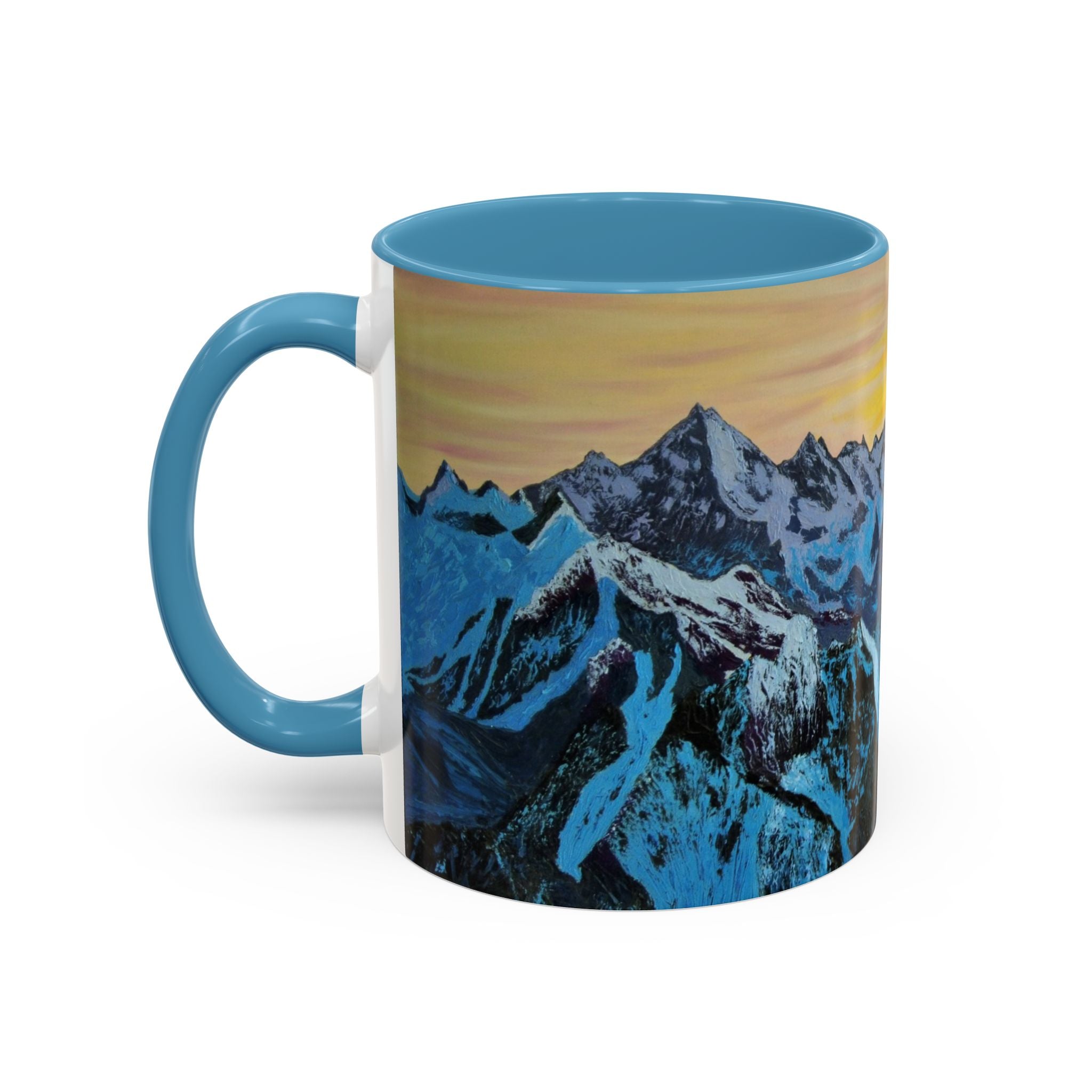 Mountain Sunrise Accent Coffee Mug — Scenic Blue Peaks Art 11/15oz