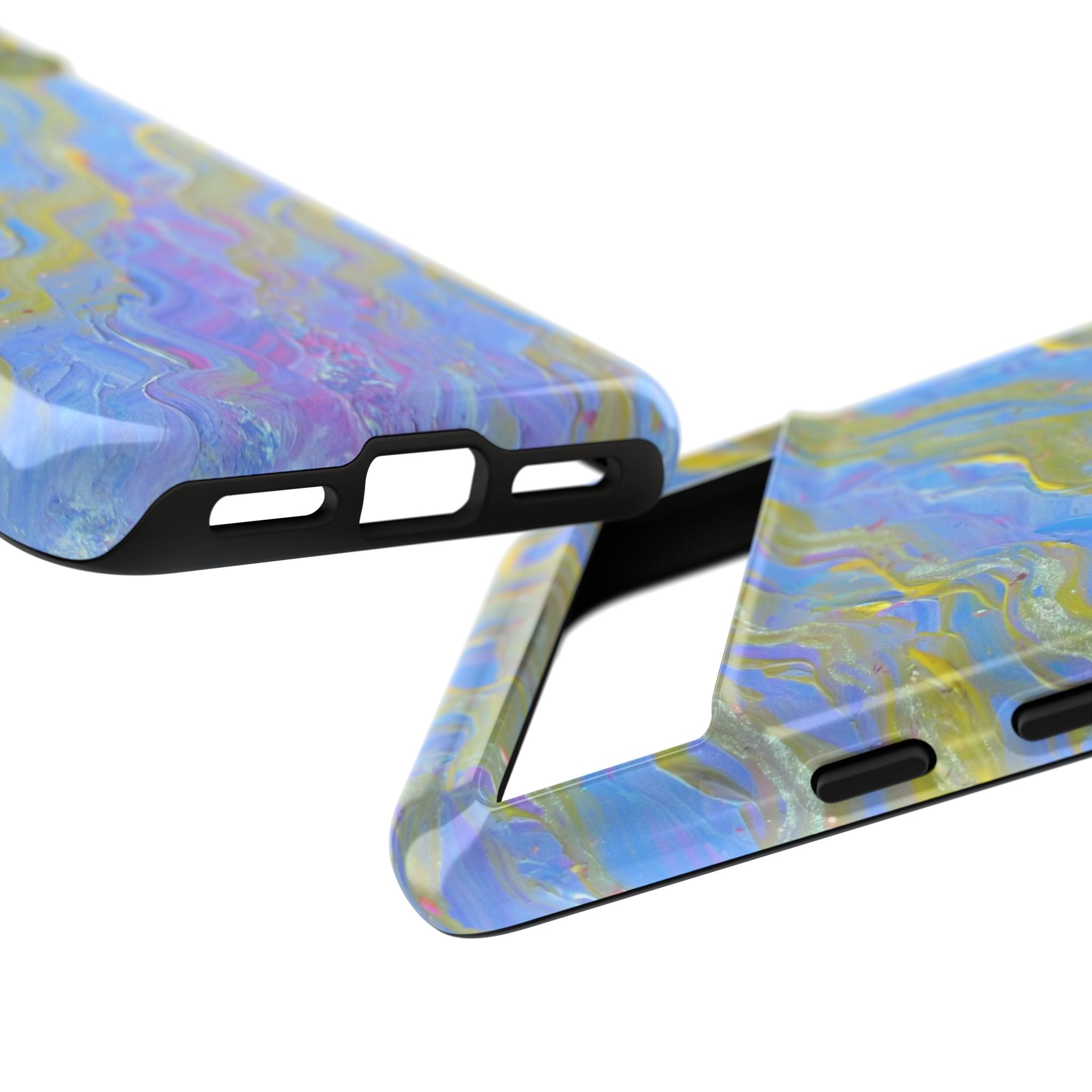 Pastel Marble Tough Phone Case — Blue & Gold Abstract Protective Cover